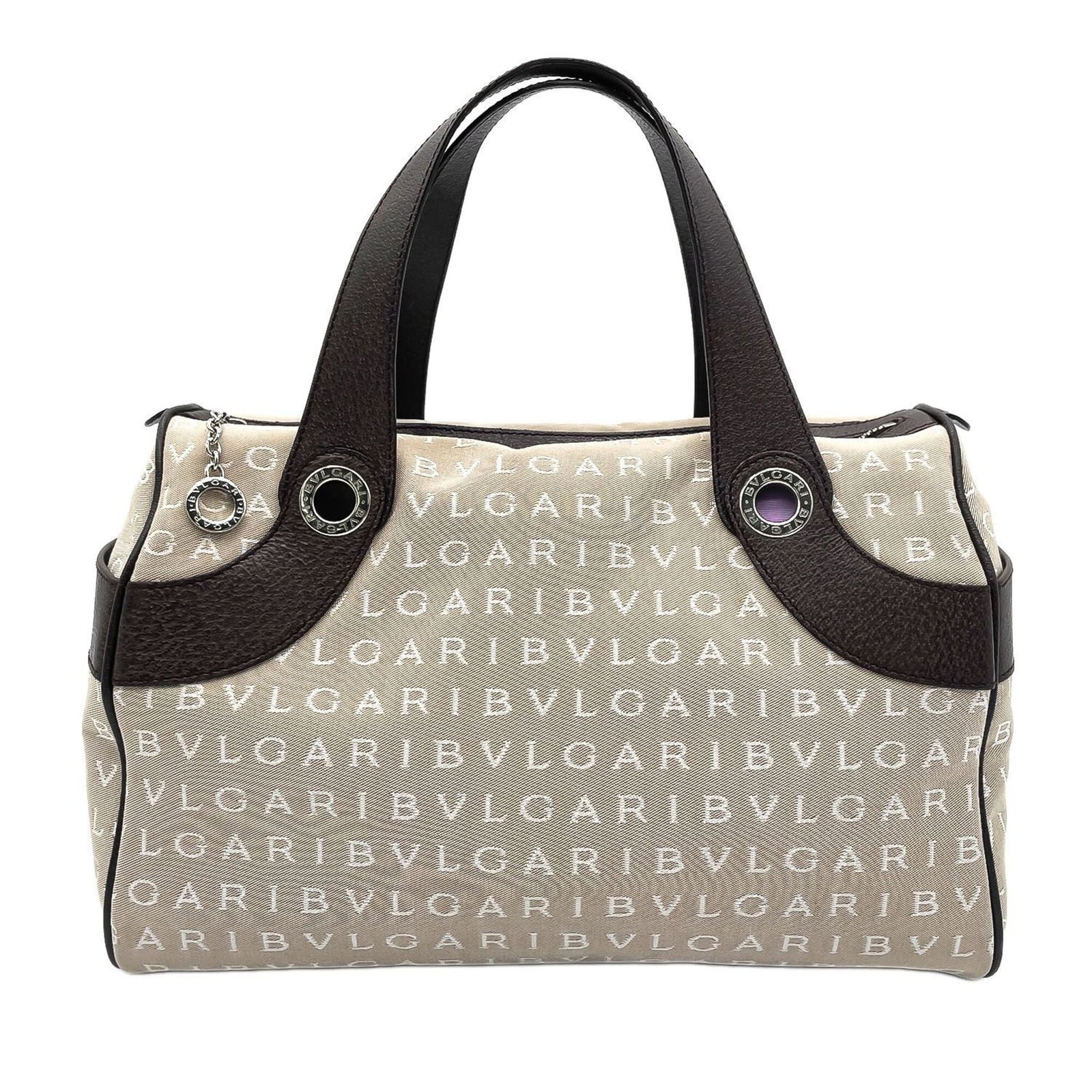 Bvlgari Handbag Canvas Leather: Bvlgari Handbag Canvas Leather Bvlgari Handbag Canvas Leather for sale. This Bvlgari handbag features canvas and leather construction, with a beige color and classic design. With its 20cm x 32.5cm x