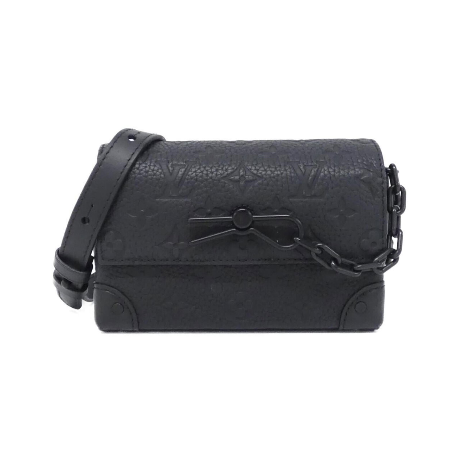 Shoulder Bag Leather Vuitton Louis: Shoulder Bag Leather Vuitton Louis The Louis Vuitton shoulder bag features high-quality calf leather in black, adorned with silver hardware. Measuring 11cm x 18cm x 6cm, it offers a spacious interior