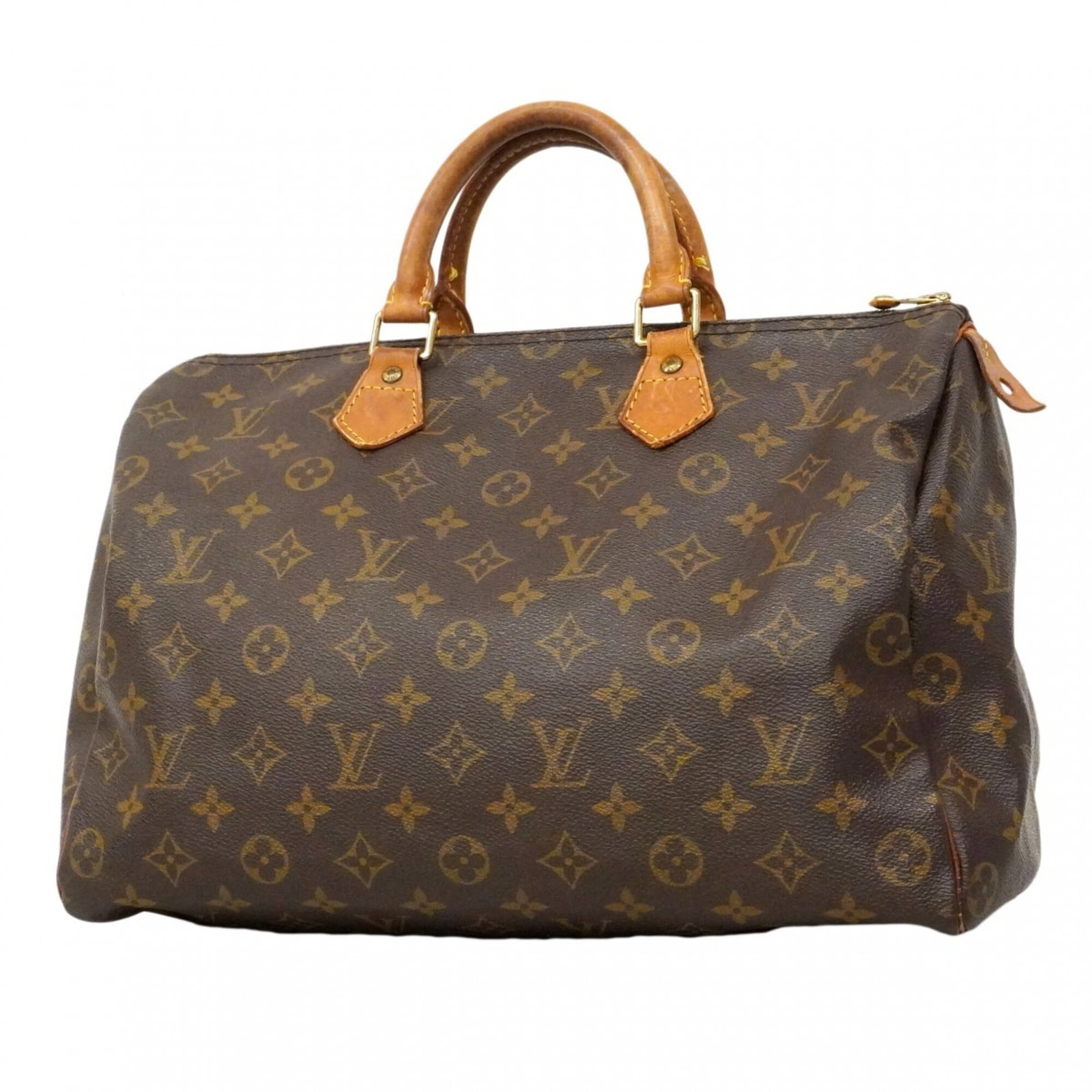 Handbag by Louis Vuitton: Handbag by Louis Vuitton Brown Louis Vuitton handbag with a classic design, measuring 22cm x 35cm x 18cm. The bag shows signs of usage, including scratches and dirt, but remains in good condition