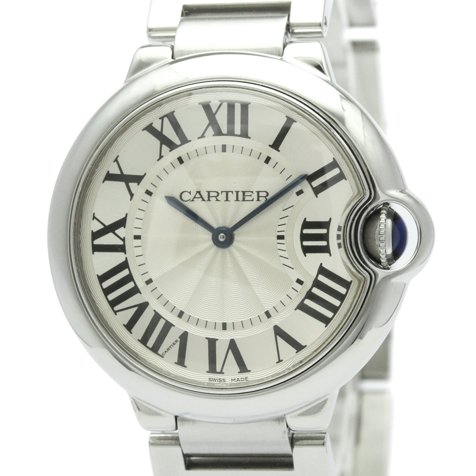 Cartier Wristwatch: Cartier Wristwatch Stainless steel case and band, silver dial, and classic Cartier design make this wristwatch a timeless choice for formal occasions. The watch bears a few traces of usage, including
