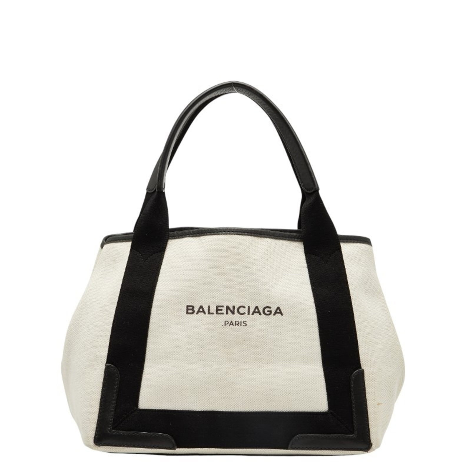 Handbag Canvas Leather from Balenciaga: Handbag Canvas Leather from Balenciaga Canvas and leather combine in this understated Balenciaga handbag, featuring an open closure and classic design. Measuring 22cm x 30cm x 17.5cm, it has a handle
