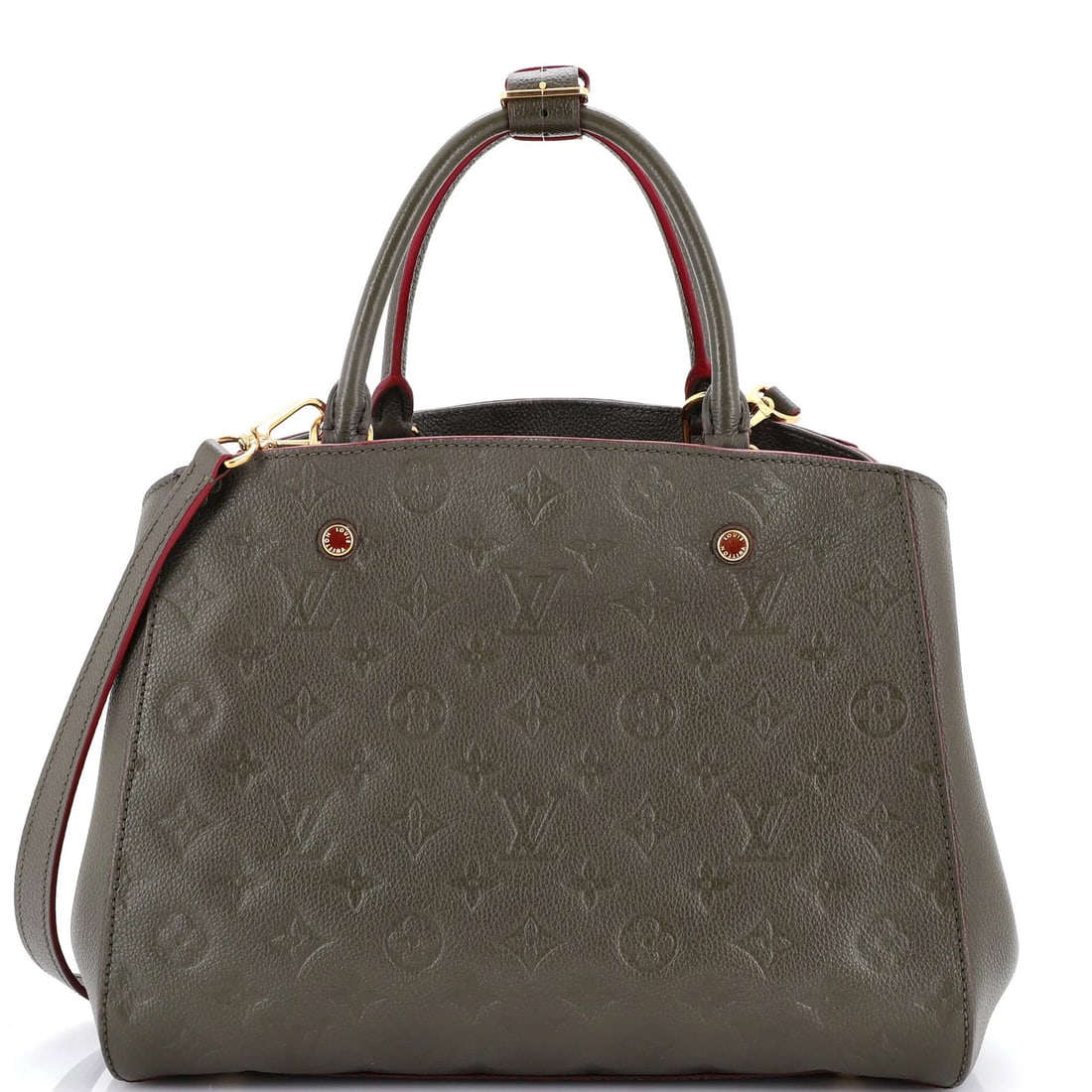 Louis Vuitton Montaigne Handbag Monogram Empreinte Leather MM: Louis Vuitton Montaigne Handbag Monogram Empreinte Leather MM The Louis Vuitton Montaigne Handbag Monogram Empreinte Leather MM boasts a striking green exterior with the iconic monogram Empreinte patt