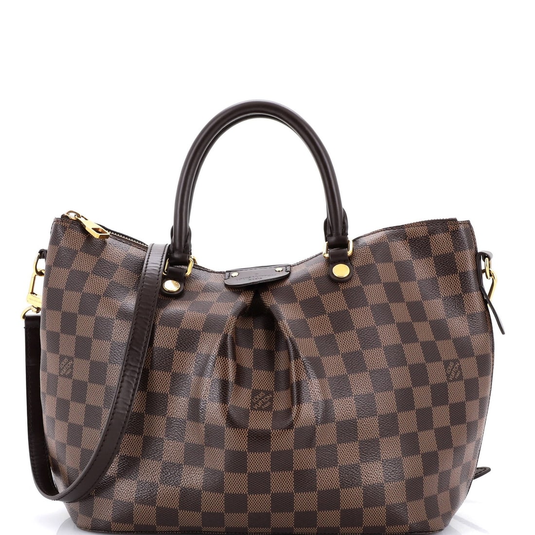 Louis Vuitton Damier Siena Handbag: Louis Vuitton Damier Siena Handbag Canvas Coated Louis Vuitton Damier Siena Handbag in Brown, featuring heavy cracking throughout and minor creases. This pre-owned tote boasts a classic design with