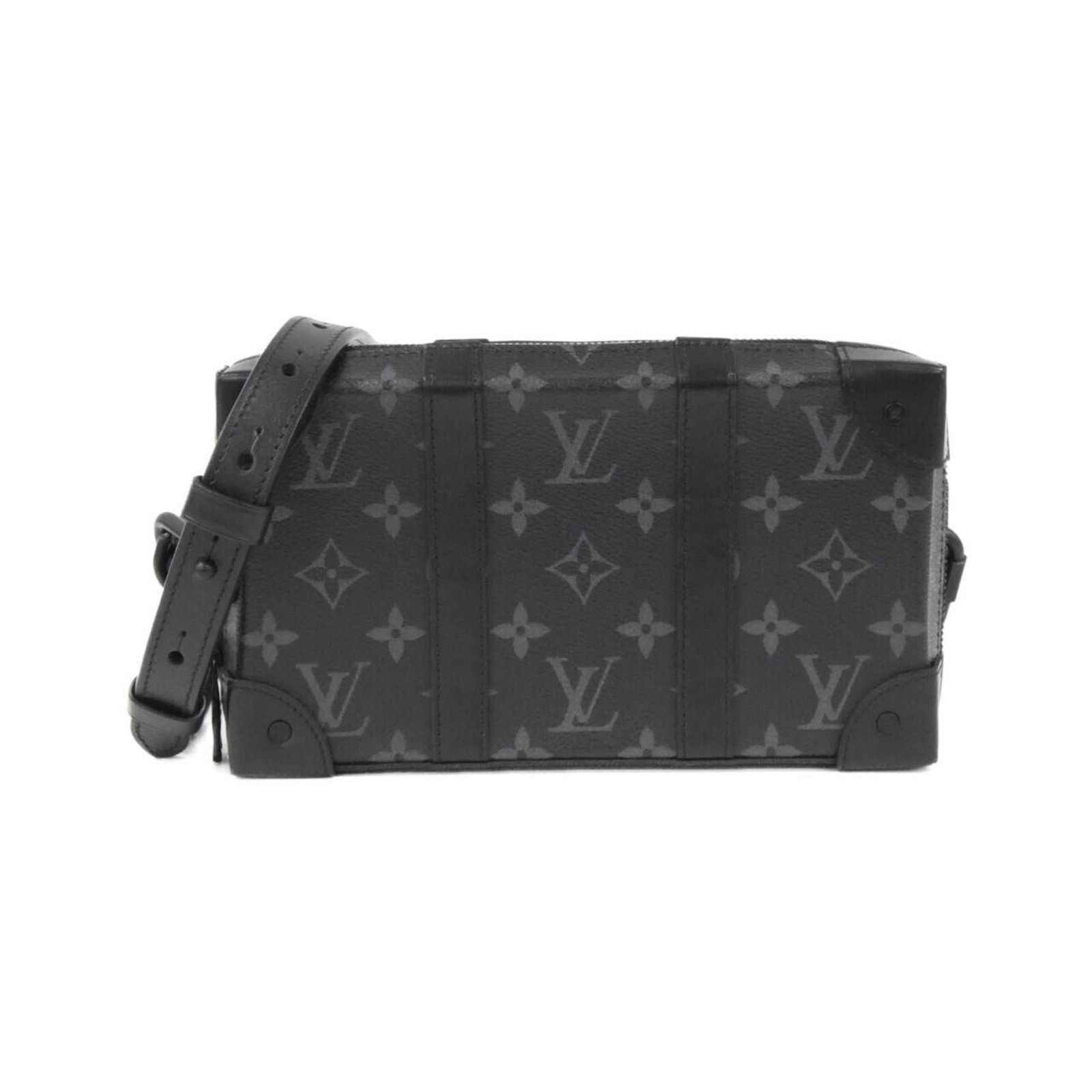 Coated Canvas By Shoulder Bag Louis Vuitton: Coated Canvas By Shoulder Bag Louis Vuitton This black coated canvas Louis Vuitton shoulder bag features a classic design with a few subtle signs of usage, including some scratches and minor dirt.