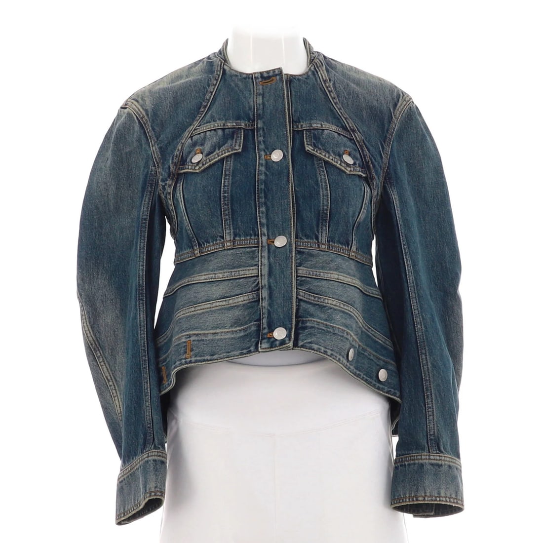 Stand collar jacket button up denim peplum women's Alexander McQueen (1 of 5)