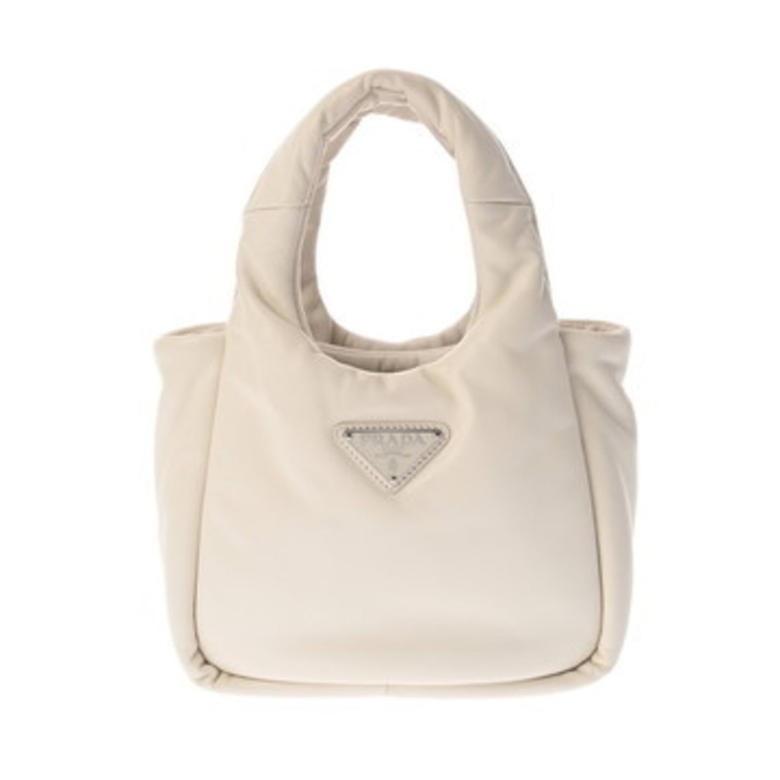 Prada Handbag Tote Bag Leather: Prada Handbag Tote Bag Leather White leather Prada tote bag with silver hardware, bearing a few traces of usage and minor scratches. The bag's condition is described as very good, with some visible di