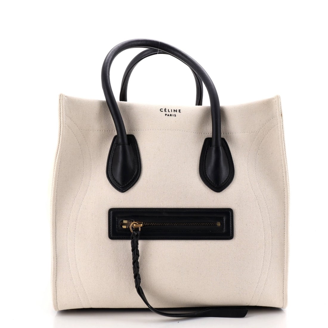 Canvas bag medium phantom Celine: Canvas bag medium phantom Celine Canvas bag medium phantom Celine, featuring a neutral black exterior with canvas interior and aged gold hardware. This medium-sized tote boasts clean lines and a class