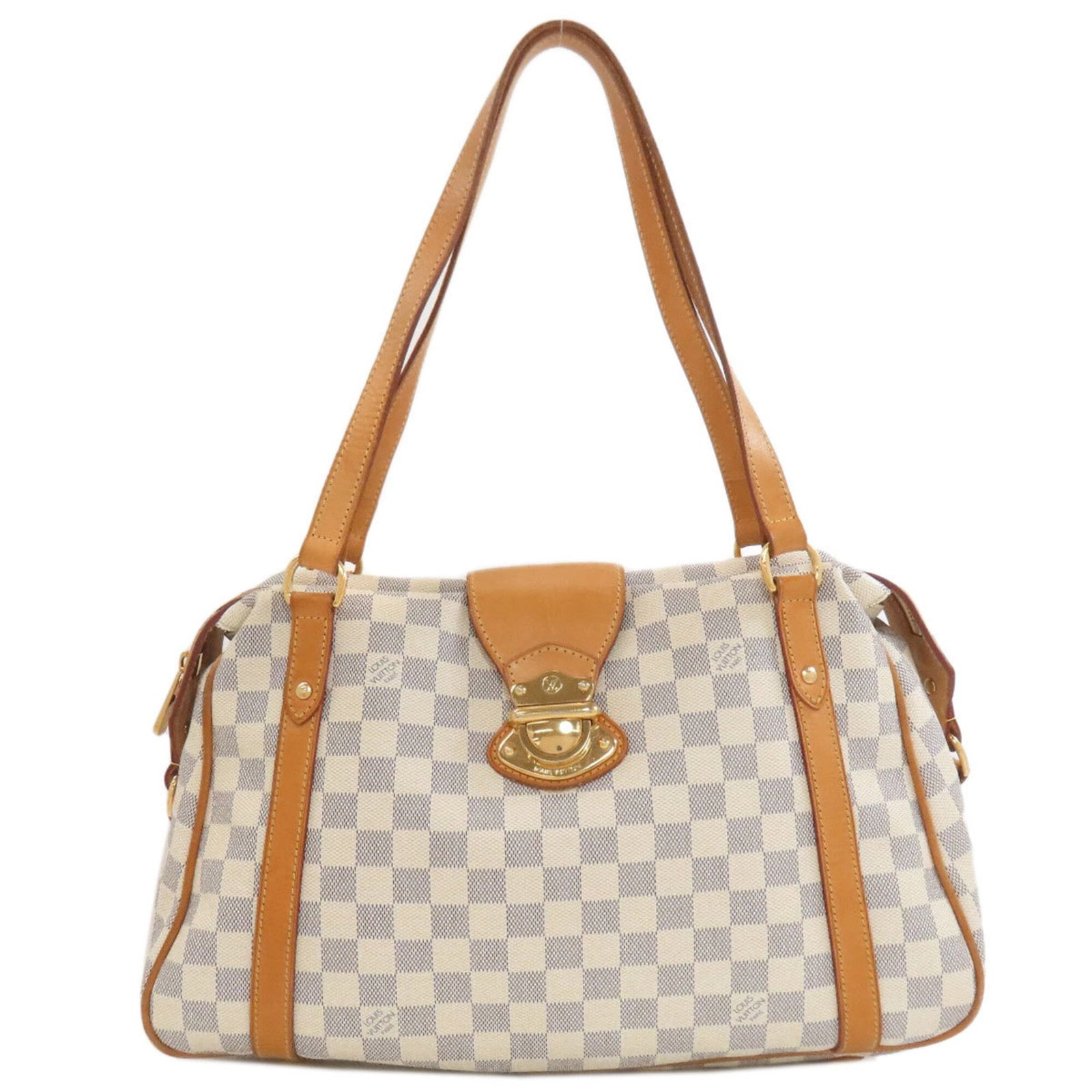 Canvas Damier Tote Louis Vuitton: Canvas Damier Tote Louis Vuitton Damier Azur canvas tote bag from Louis Vuitton, featuring the iconic Damier pattern. This used tote measures 25cm x 40cm x 14cm and shows signs of usage with minor scr