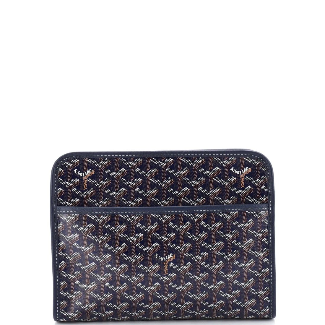 Canvas coated Jouvence pouch Toiletry Goyard MM: Canvas coated Jouvence pouch Toiletry Goyard MM Canvas coated Jouvence pouch Toiletry Goyard MM, featuring a vibrant blue exterior and contrasting yellow interior. This stylish clutch boasts a