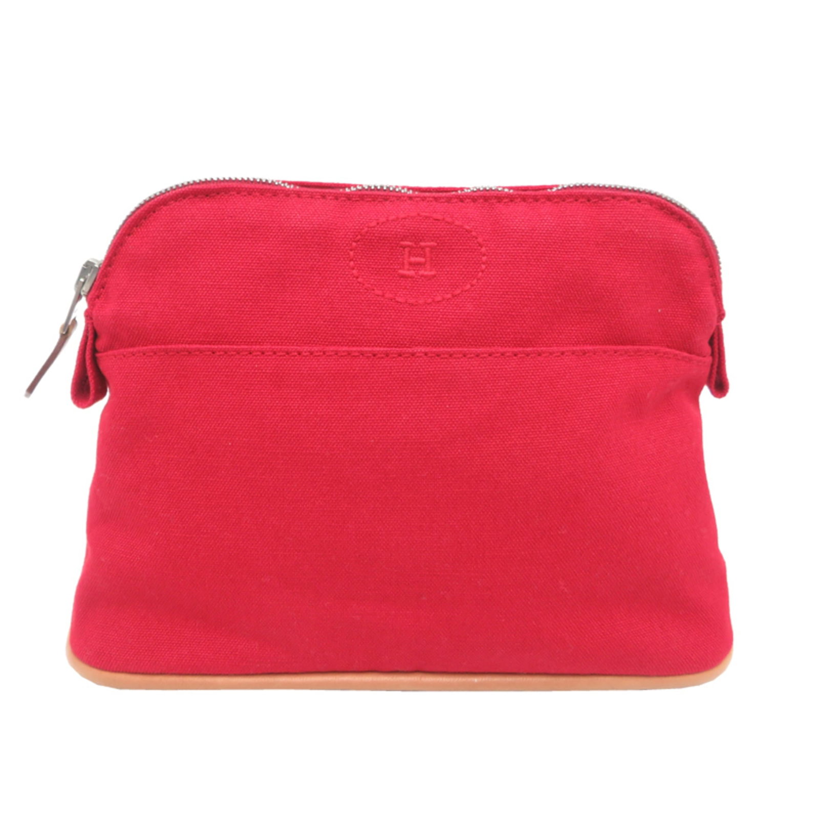 Cotton Pouch by Hermes: Cotton Pouch by Hermes Cotton pouch by Hermes, a stylish accessory in red cotton with a compact size. Measuring 14cm x 20cm x 6.5cm, it features a subtle wear and tear from previous use. This used con