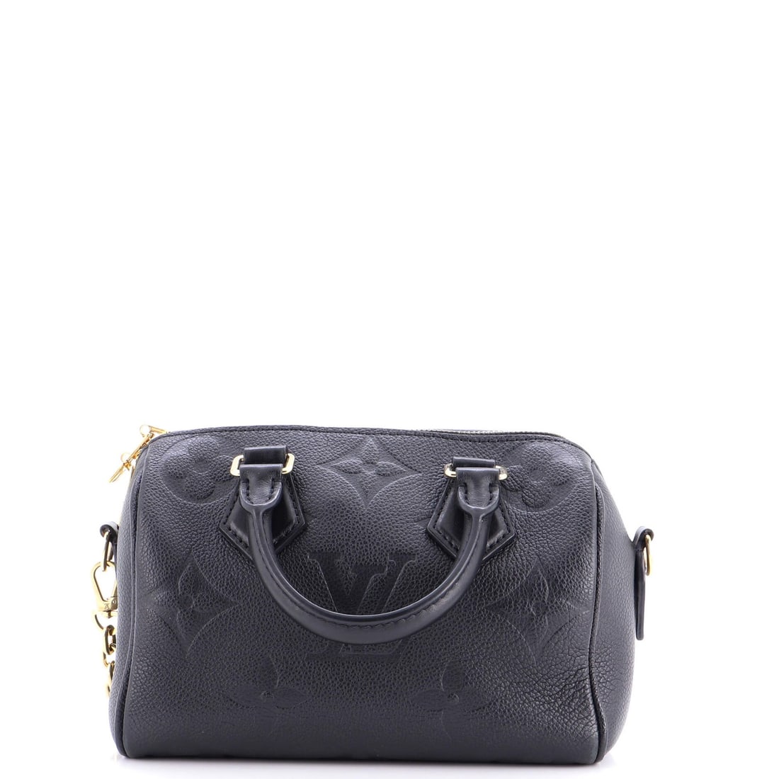 Speedy Bandouliere Bag Empreinte Giant Monogram Louis Vuitton: Speedy Bandouliere Bag Empreinte Giant Monogram Louis Vuitton Speedy Bandouliere Bag Empreinte Giant Monogram Louis Vuitton features a sleek black leather exterior with minor scuffs and creases,