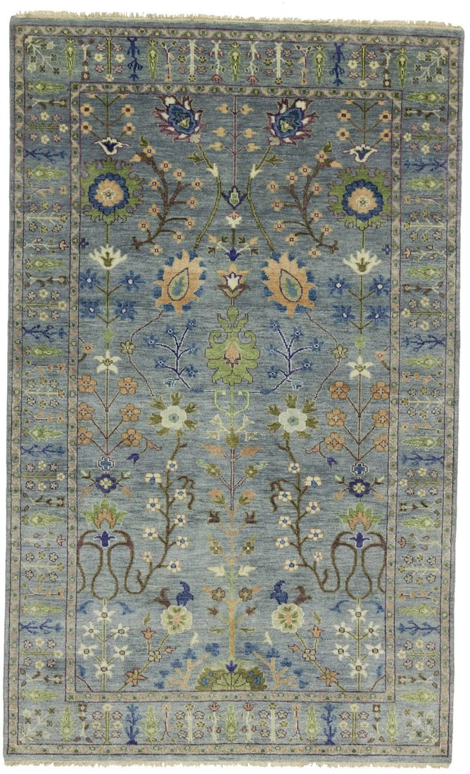 5X8 ft Handmade Tree of Life Oushak Chobi Oriental Rug Floral Entryway Carpet: 5X8 ft Handmade Tree of Life Oushak Chobi Oriental Rug Floral Entryway Carpet Hand-knotted with love, this stunning 5x8 ft Oushak Chobi Oriental Rug boasts a unique floral design in muted colors that