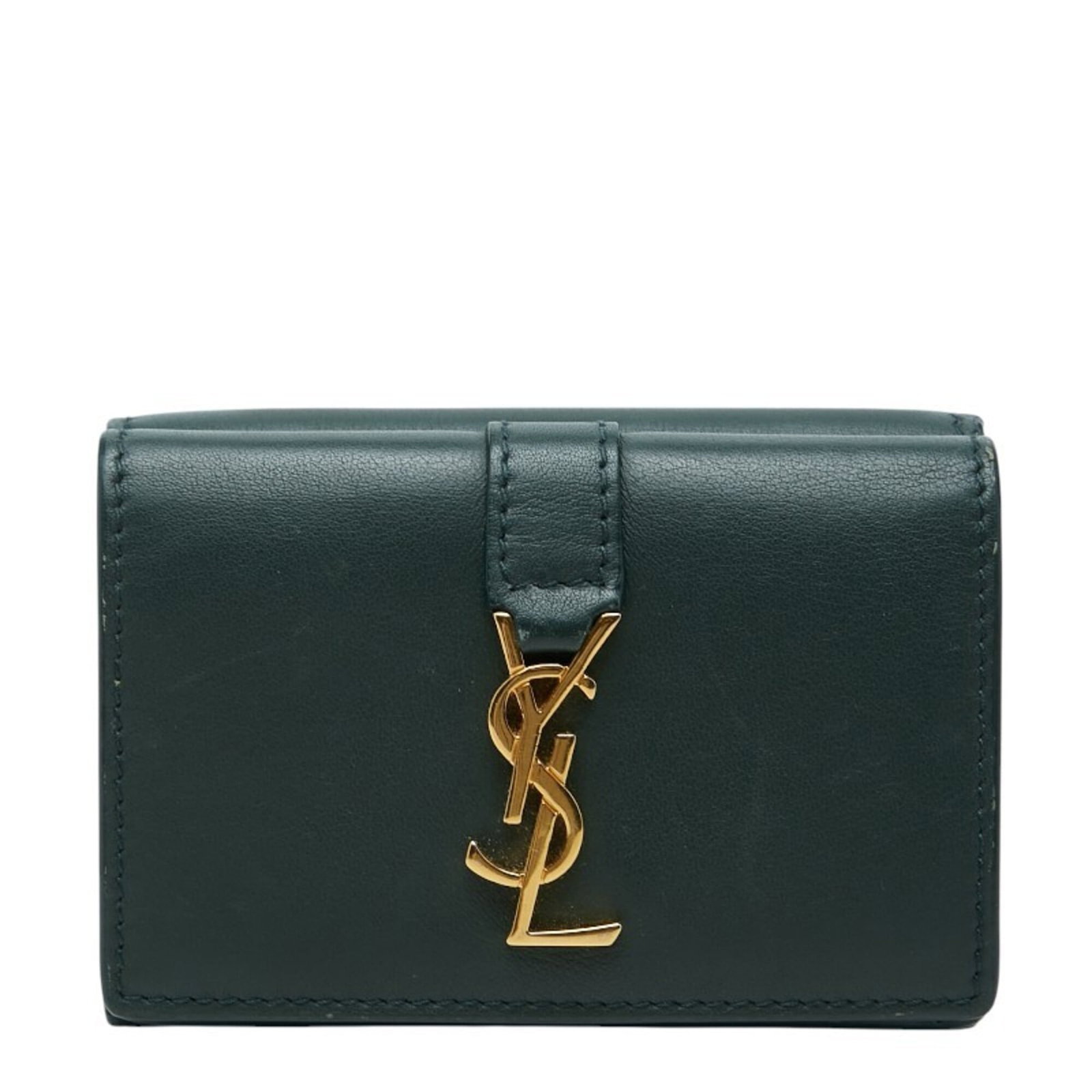 Saint Laurent Wallet Leather Tri: Saint Laurent Wallet Leather Tri The Saint Laurent Wallet Leather Tri features a sleek green leather design with a classic tri-fold layout. Measuring 6.5cm x 9.5cm x 3cm, it's a compact and stylish