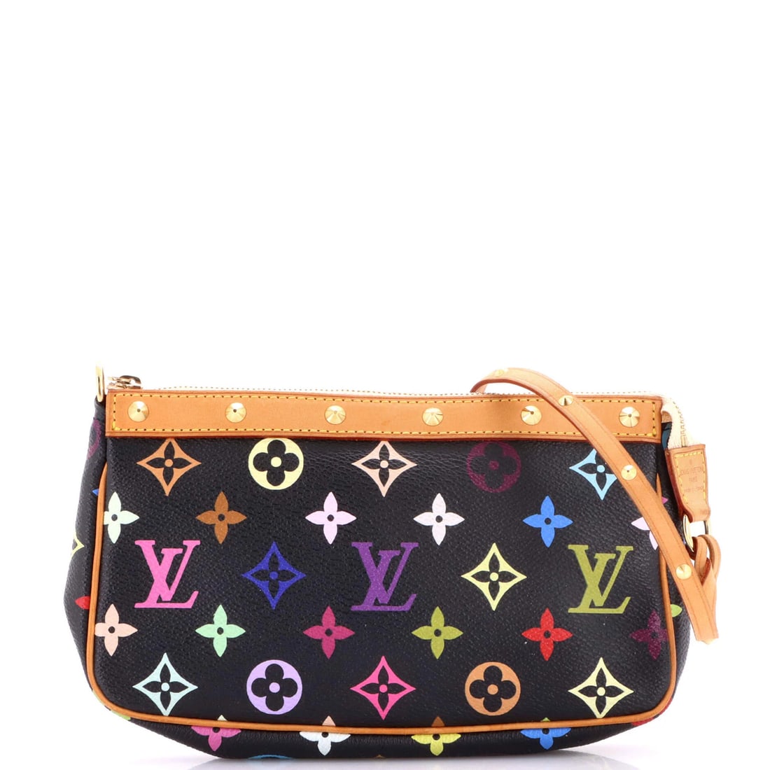 Multicolor Monogram Accessoires Pochette Louis Vuitton: Multicolor Monogram Accessoires Pochette Louis Vuitton Black canvas coated Louis Vuitton multicolor monogram pochette accessories with gold hardware, featuring a neutral microfiber interior and adjust