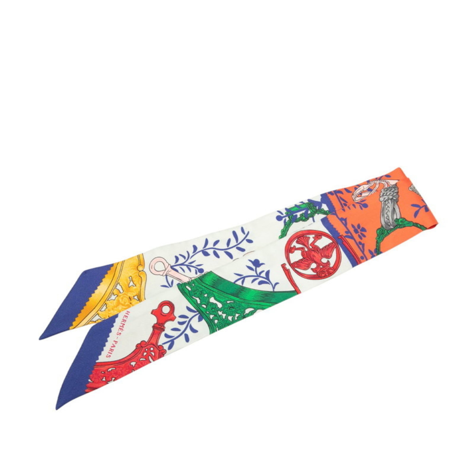 Silk scarf from Hermes: Silk scarf from Hermes Silk scarf from iconic luxury brand Hermes, featuring a multi-color design. The scarf measures 5cm x 85cm and is made from high-quality silk, with visible traces of usage that a