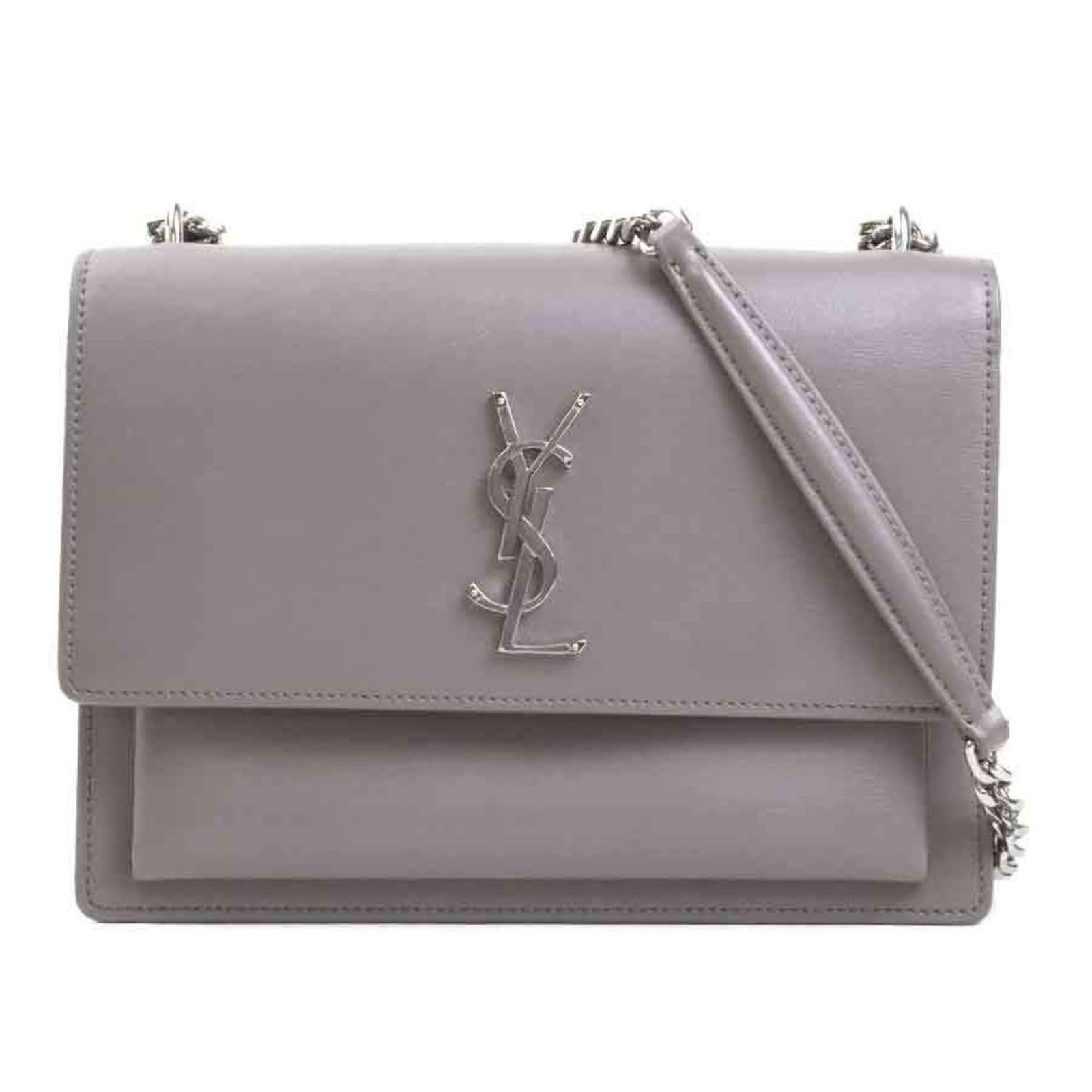 Saint Laurent bag leather metal shoulder: Saint Laurent bag leather metal shoulder This Saint Laurent leather shoulder bag features a striking gray and silver color combination. Made from high-quality leather, the bag's metal accents add a to