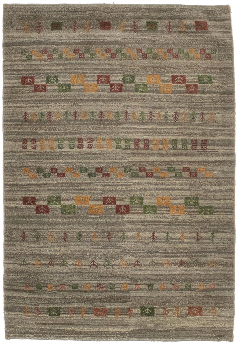 3'3X4'9 Handmade Wool Gabbeh Oriental Rug Tribal Design Thick Pile Carpet: 3'3X4'9 Handmade Wool Gabbeh Oriental Rug Tribal Design Thick Pile Carpet Thick and plush, this handmade wool gabbeh Oriental rug boasts a vibrant floral tribal design in rich brown hues. Its durable 
