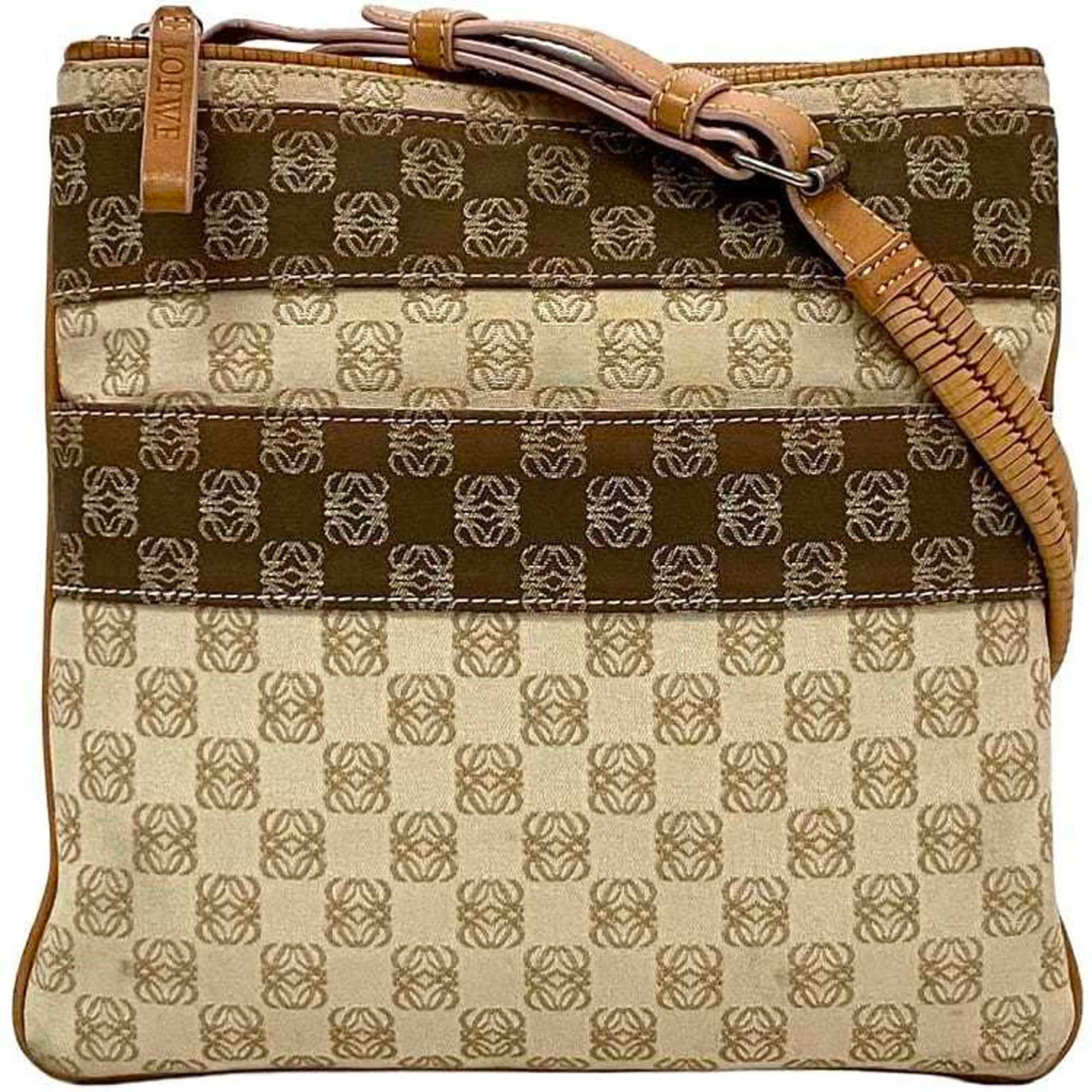 Shoulder Bag Canvas Leather By Loewe: Shoulder Bag Canvas Leather By Loewe Canvas leather shoulder bag by Loewe, featuring a classic design with a beige and orange color combination. The bag has a canvas and leather construction,