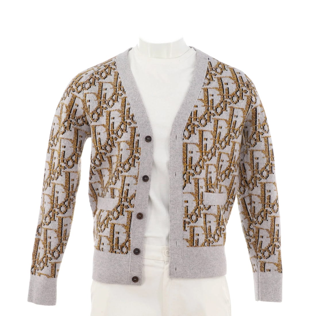 Oblique wool cardigan button up men's v-neck Christian Dior: Oblique wool cardigan button up men's v-neck Christian Dior Gray, Yellow Oblique Wool Cardigan Button Up Men's V-Neck from Christian Dior features an excellent condition with light wear throughout.