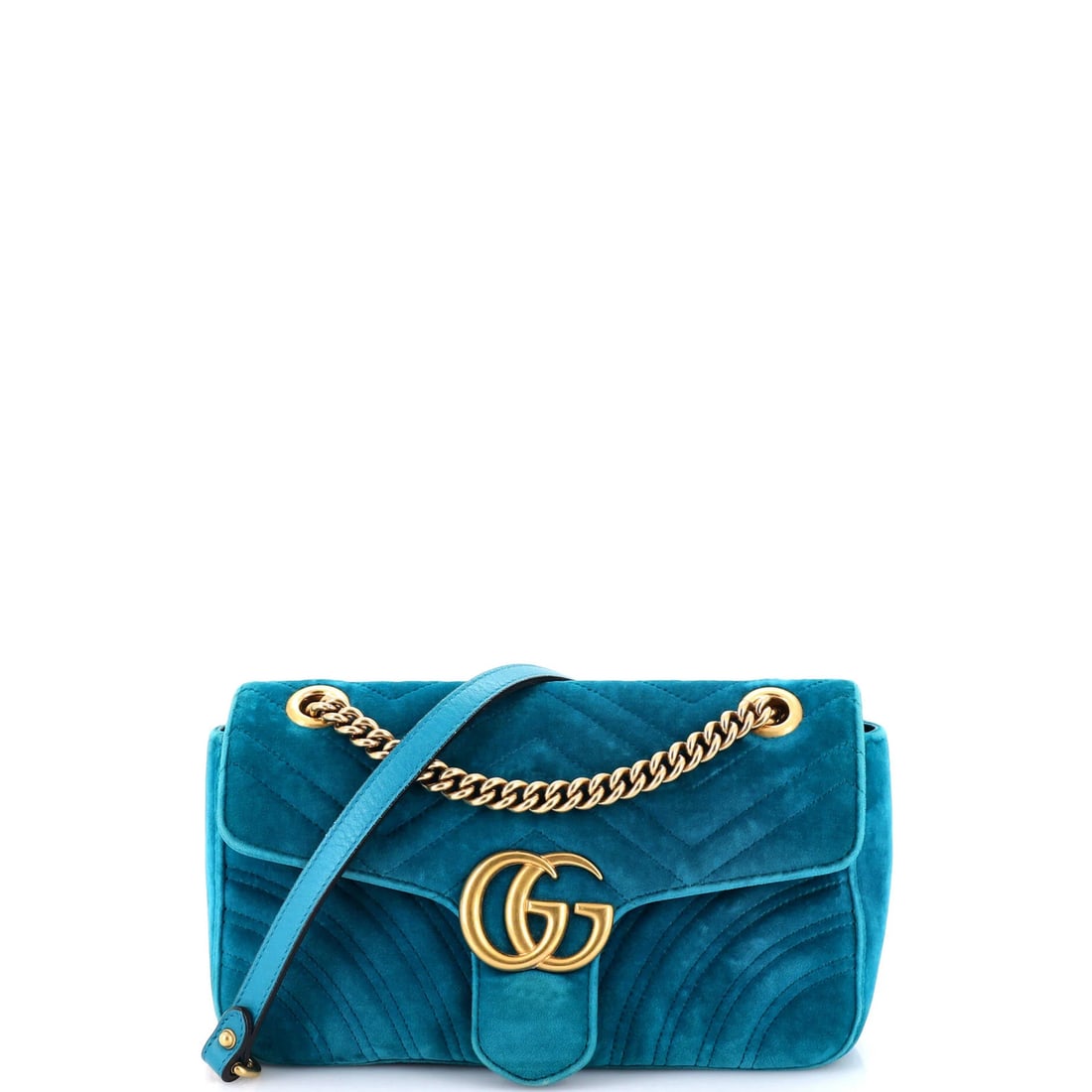 Matelasse velvet small bag flap marmont Gucci: Matelasse velvet small bag flap marmont Gucci Small Matelasse Velvet GG Marmont Flap Bag from Gucci in Blue. This small shoulder bag features matelasse velvet exterior, satin interior, and aged gold