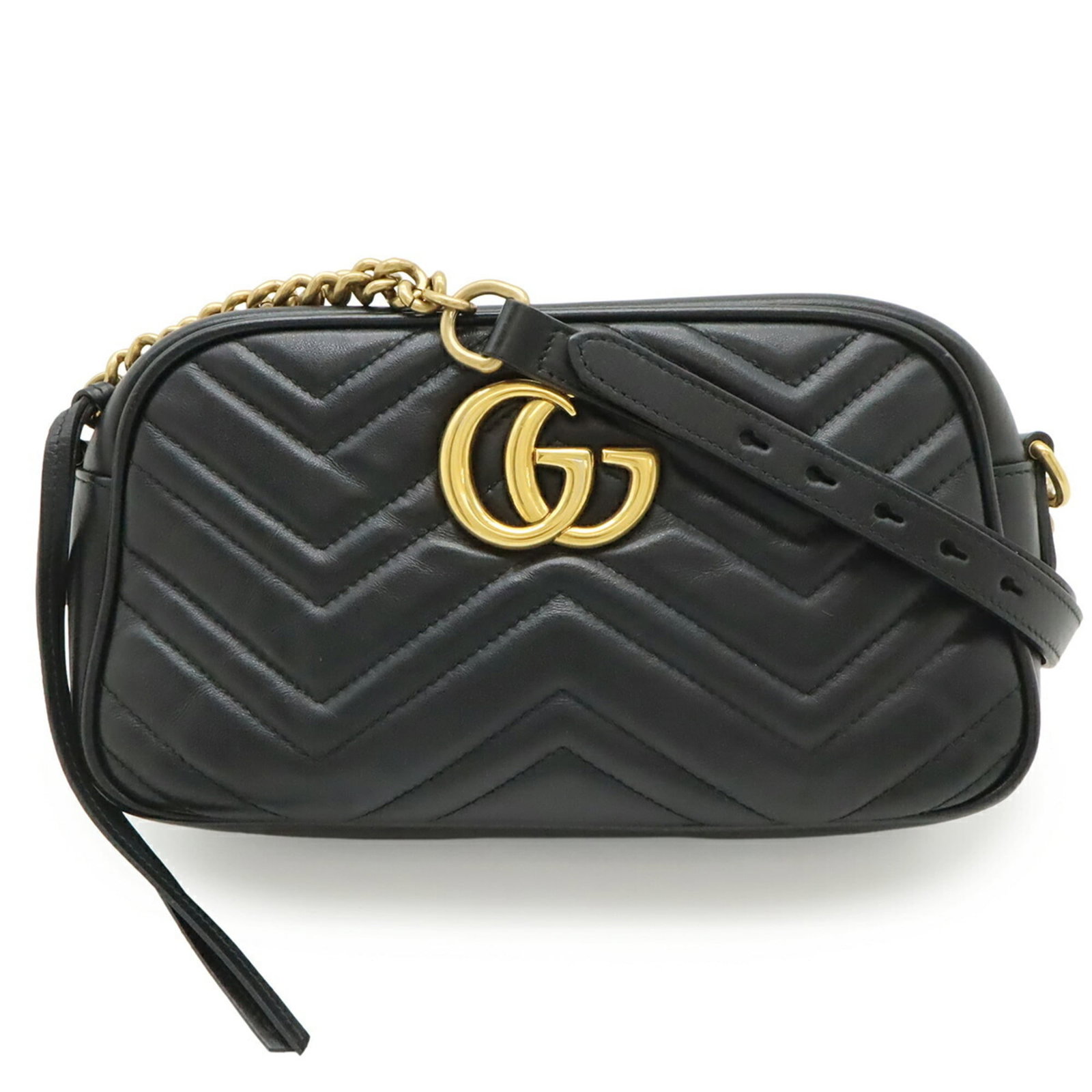 Gucci bag pochette leather shoulder: Gucci bag pochette leather shoulder Black Gucci pochette leather shoulder bag with classic design and sleek silhouette. Measuring 14cm x 23.5cm x 7cm, this spacious shoulder bag features a sturdy