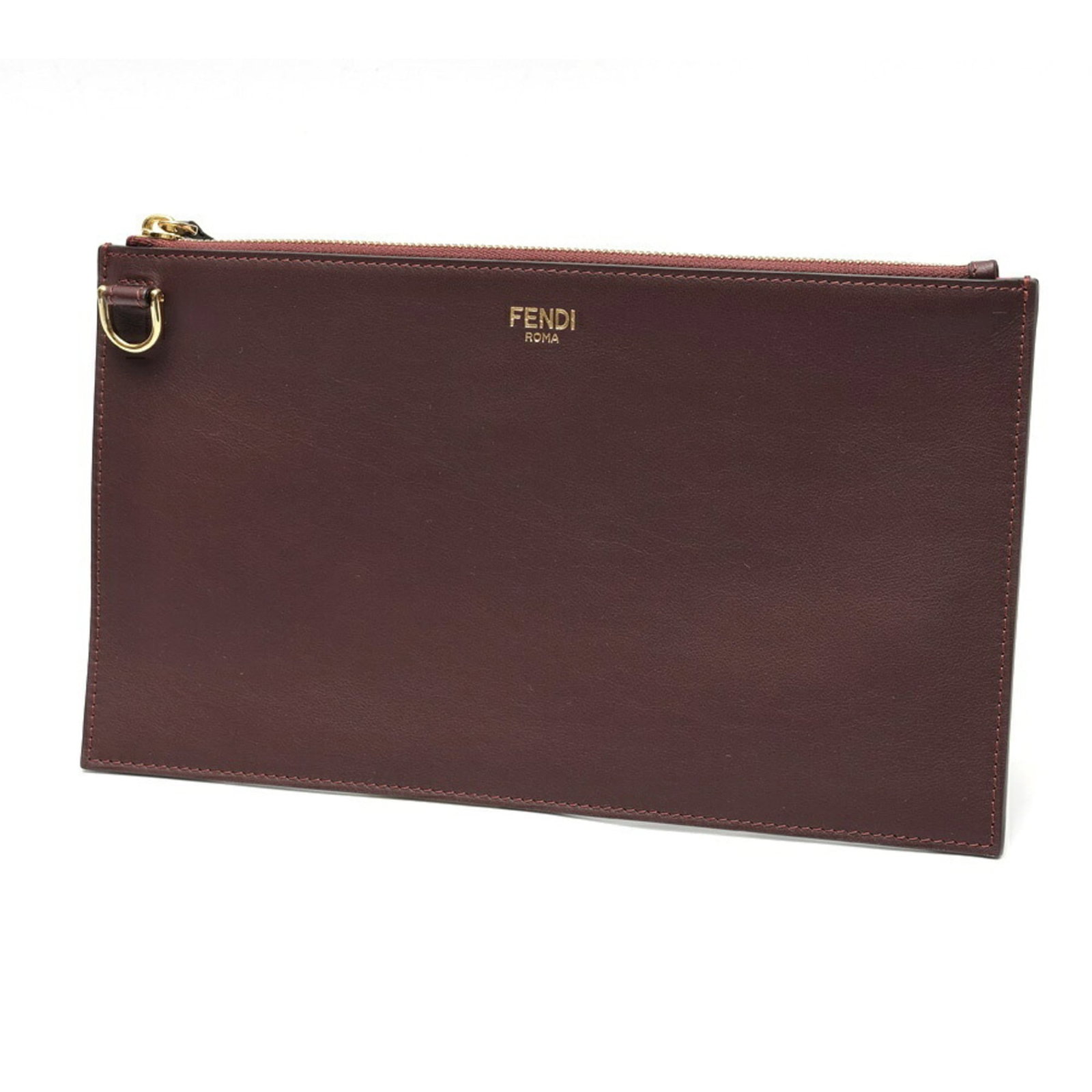 Fendi Clutch Bag Leather: Fendi Clutch Bag Leather Bordeaux leather Fendi clutch bag, measuring 17.5cm x 30cm x 1cm, offers a sleek and sophisticated design with its 6.88'' x 11.81'' x 0.39'' dimensions. This used item boasts 