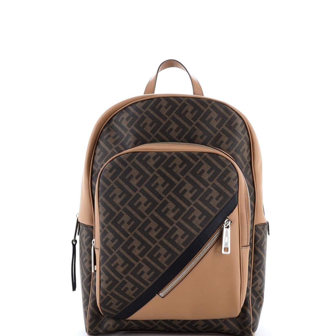 Fendi Front Pocket Chiodo Backpack Canvas Leather Large Zucca Coated with: Fendi Front Pocket Chiodo Backpack Canvas Leather Large Zucca Coated with Brown Fendi Front Pocket Chiodo Backpack with Canvas Leather Exterior and Zucca Coating, Measuring Large at 16" Height, 12" Wi
