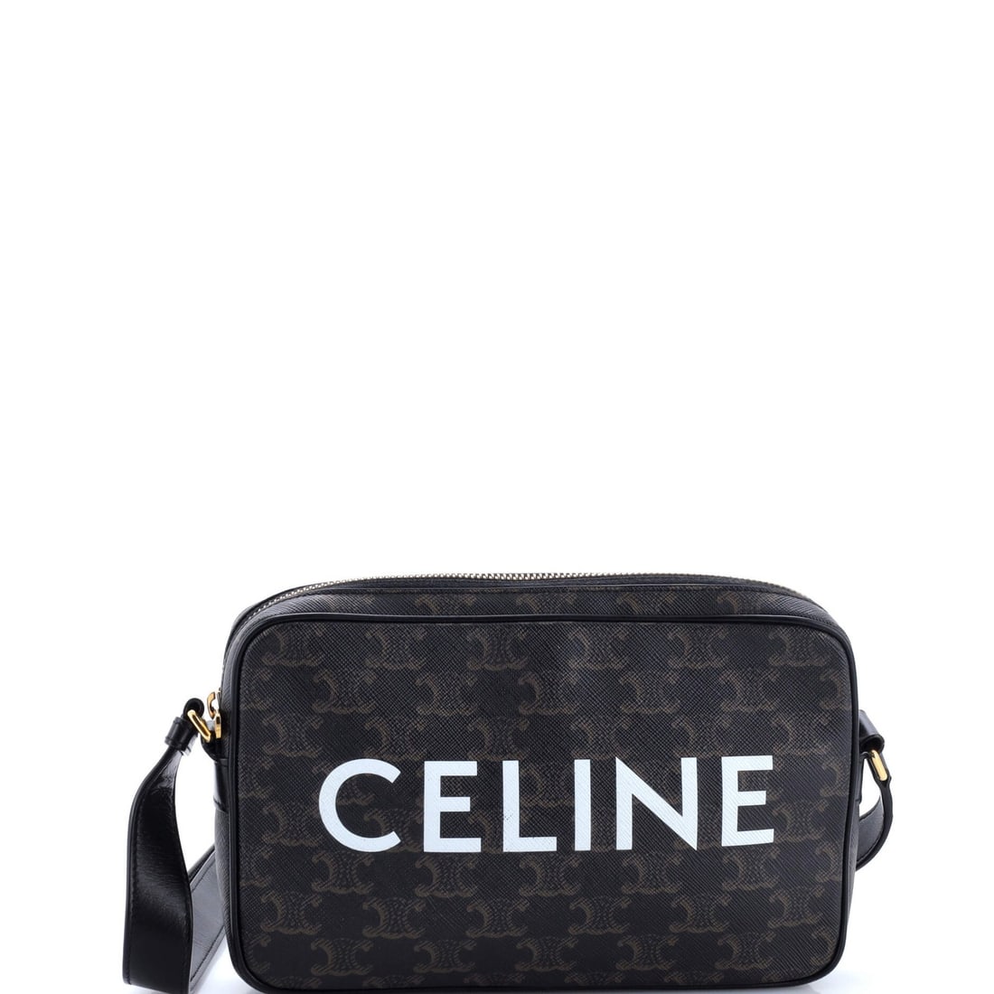 Celine Logo Messenger Bag Triomphe Coated Canvas Medium: Celine Logo Messenger Bag Triomphe Coated Canvas Medium This Celine Logo Messenger Bag Triomphe Coated Canvas Medium boasts a rich brown exterior with canvas coating, complemented by gold hardware.