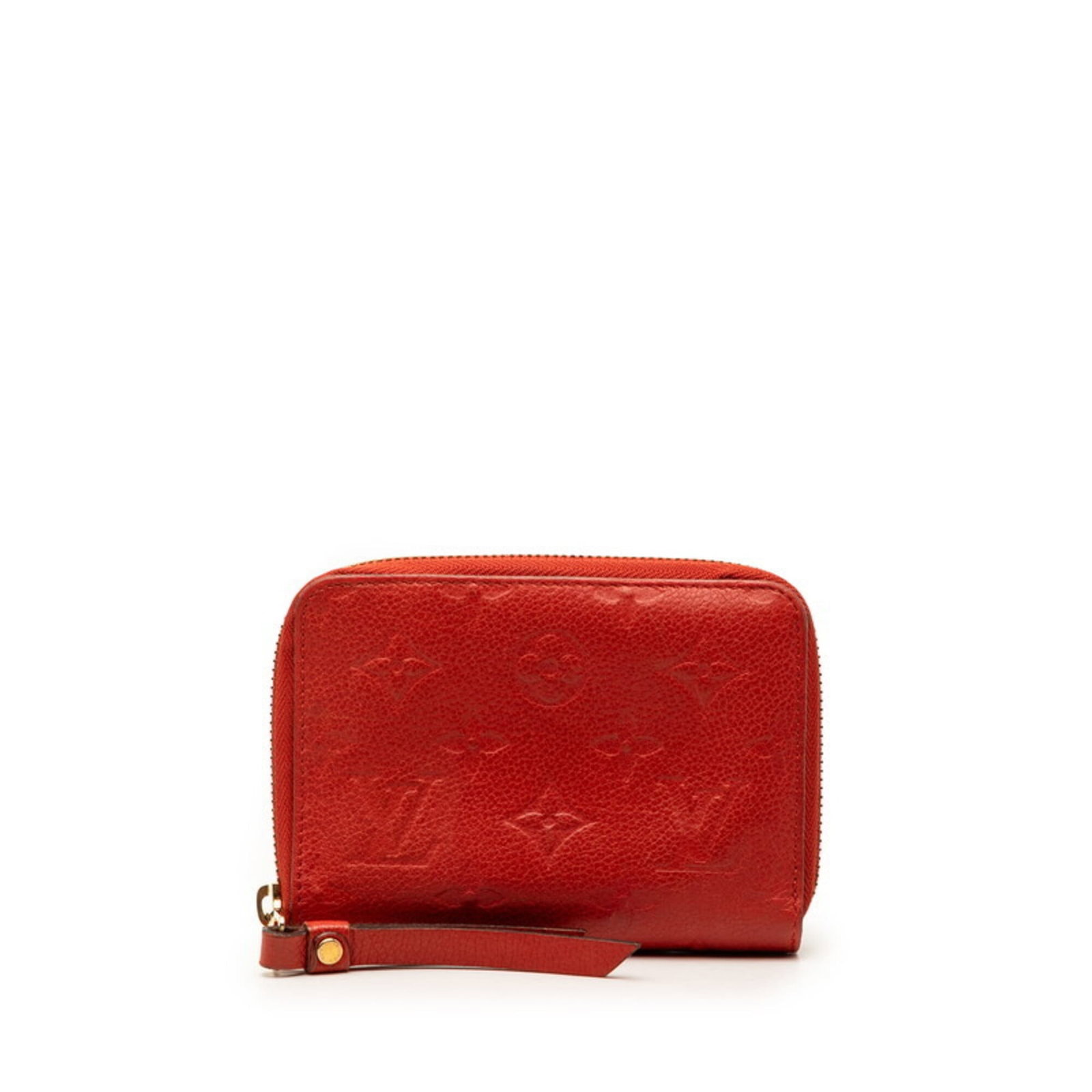 Louis Vuitton Wallet (Bi-Fold) Leather: Louis Vuitton Wallet (Bi-Fold) Leather Auriane Red Louis Vuitton Bi-Fold Leather Wallet, featuring a classic design with a red color and signature closure. This used wallet has visible traces of