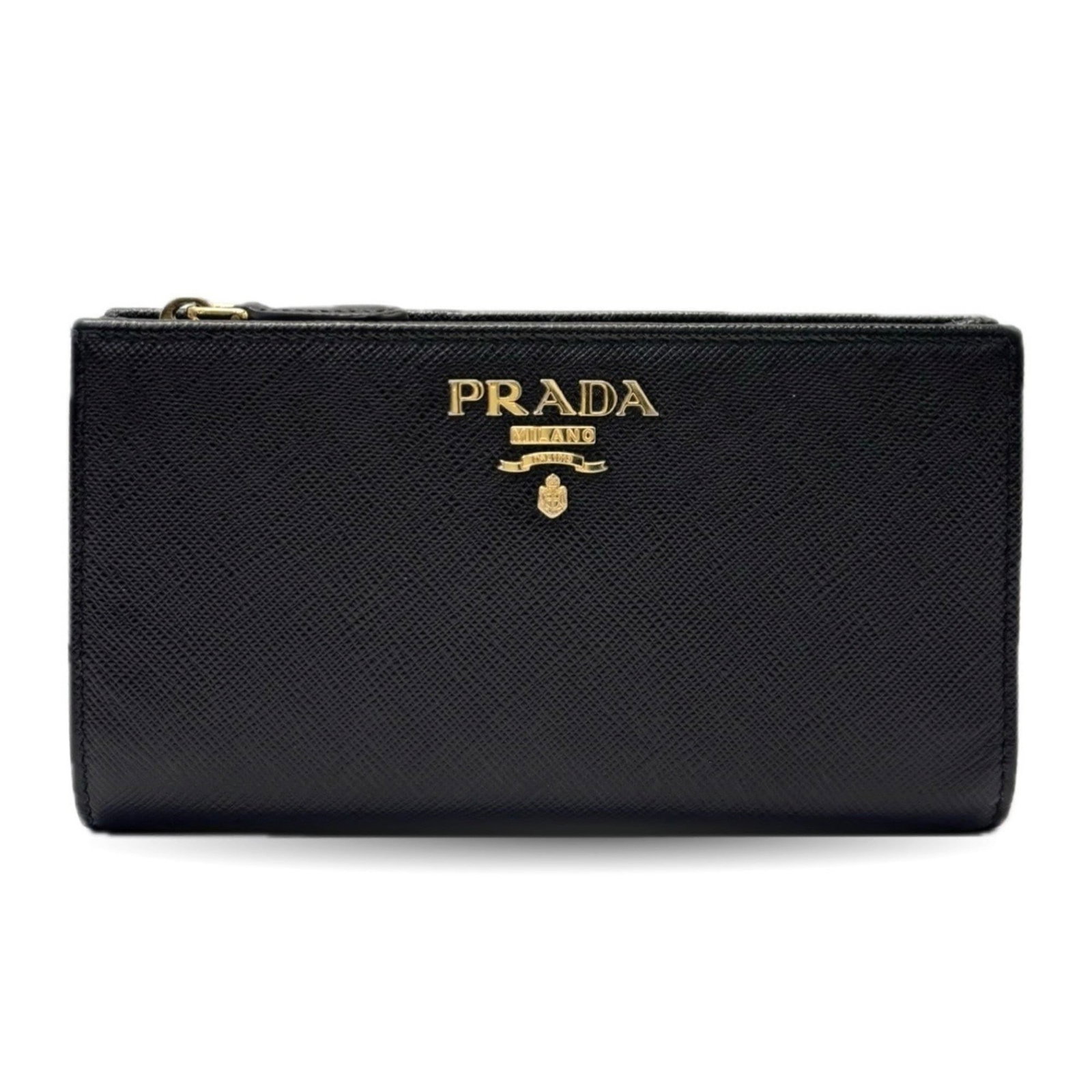 Prada Wallet (Bi-Fold) Leather: Prada Wallet (Bi-Fold) Leather Saffiano leather wallet from Prada, featuring a bi-fold design with classic style. The black color and durable construction make it a timeless accessory for everyday use