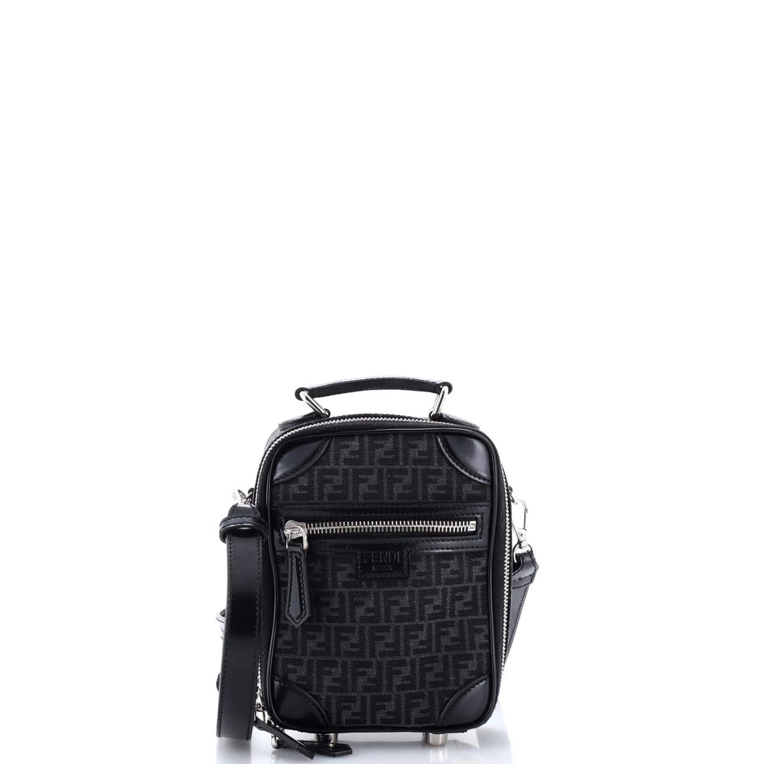 Fendi Trolley Crossbody Bag Recycled Fabric Jacquard Mini: Fendi Trolley Crossbody Bag Recycled Fabric Jacquard Mini The Fendi Trolley Crossbody Bag Recycled Fabric Jacquard Mini boasts a striking black exterior with subtle texture from the recycled fabric