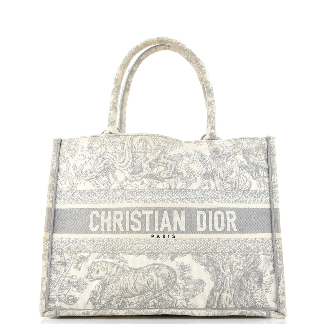 Dior Canvas Embroidered Book Medium Tote Christian: Dior Canvas Embroidered Book Medium Tote Christian Christian Dior's Book Tote Embroidered Canvas Medium features a classic design with subtle embroidery details, presented in a timeless gray canvas