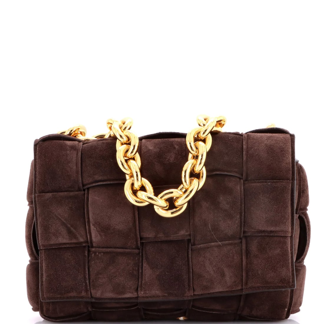 Bottega Veneta Cassette Chain Crossbody Bag Padded Maxi Intrecciato Suede: Bottega Veneta Cassette Chain Crossbody Bag Padded Maxi Intrecciato Suede Bottega Veneta's Cassette Chain Crossbody Bag boasts an all-suede exterior with Intrecciato weave, adding texture and depth