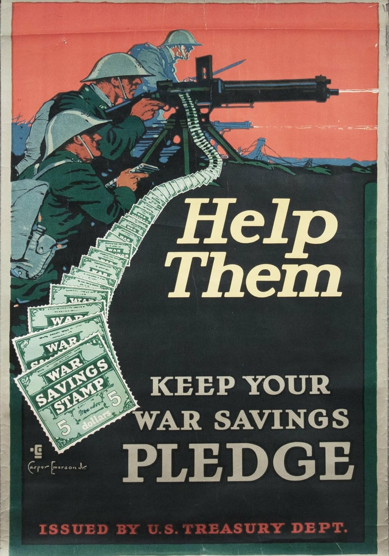 CASPER EMERSON Help Them 29.75" x 20" Lithograph 1917 Advertising Black & White (1 of 4)