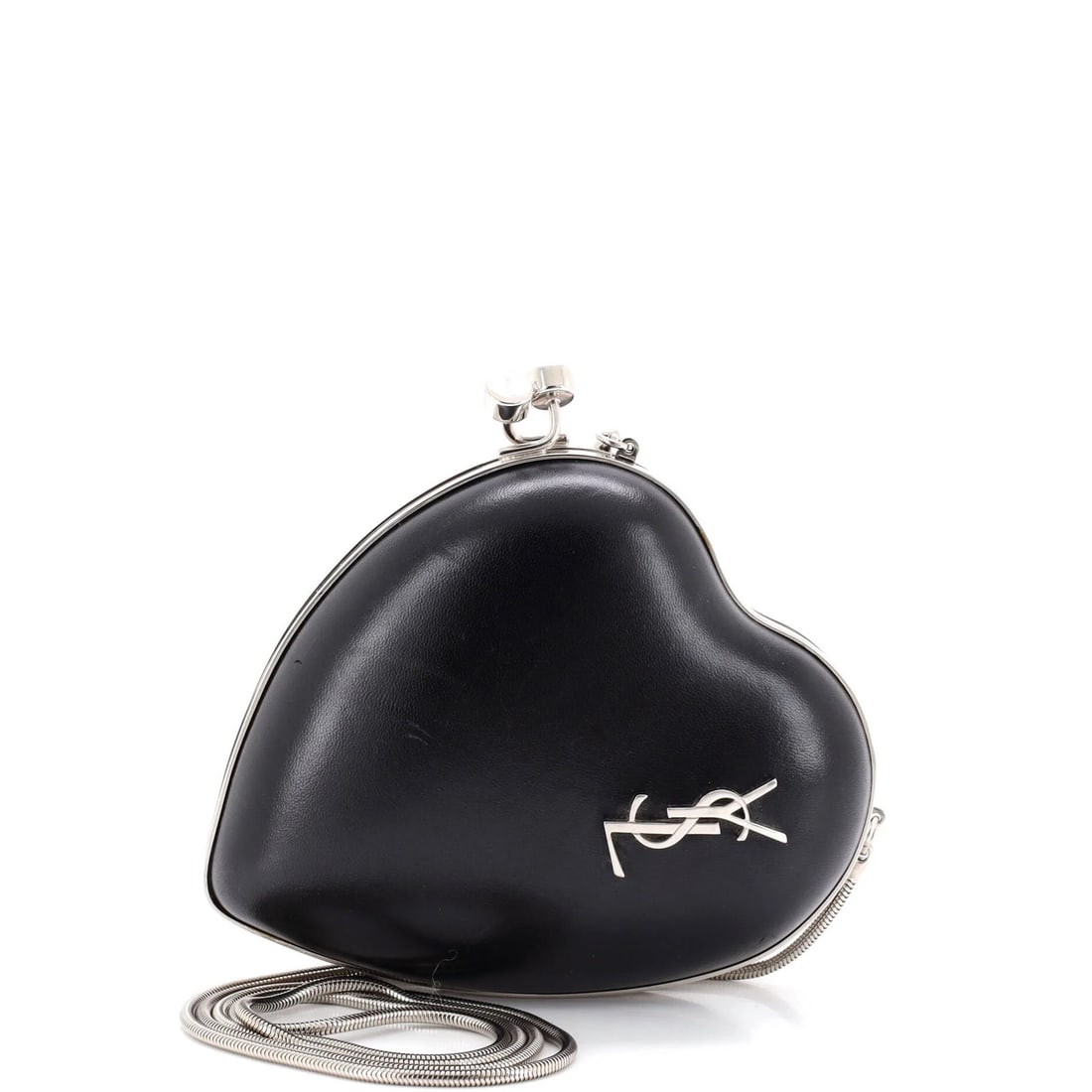 Love heart chain clutch box leather small Saint laurent: Love heart chain clutch box leather small Saint laurent Small Saint Laurent Love Heart Chain Box Clutch in Black Leather. This black leather clutch features a small size with a height of 7", width of