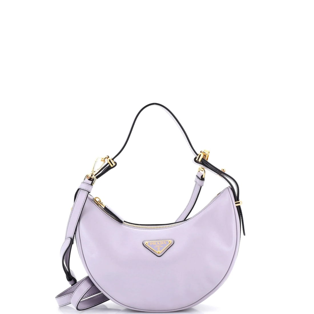 Hobo Half Small Leather Arque Prada: Hobo Half Small Leather Arque Prada Small, richly colored Prada Arque Half Moon Hobo Leather Small in great condition. Minor scuffs and creases adorn the exterior, while the interior boasts a sleek bl