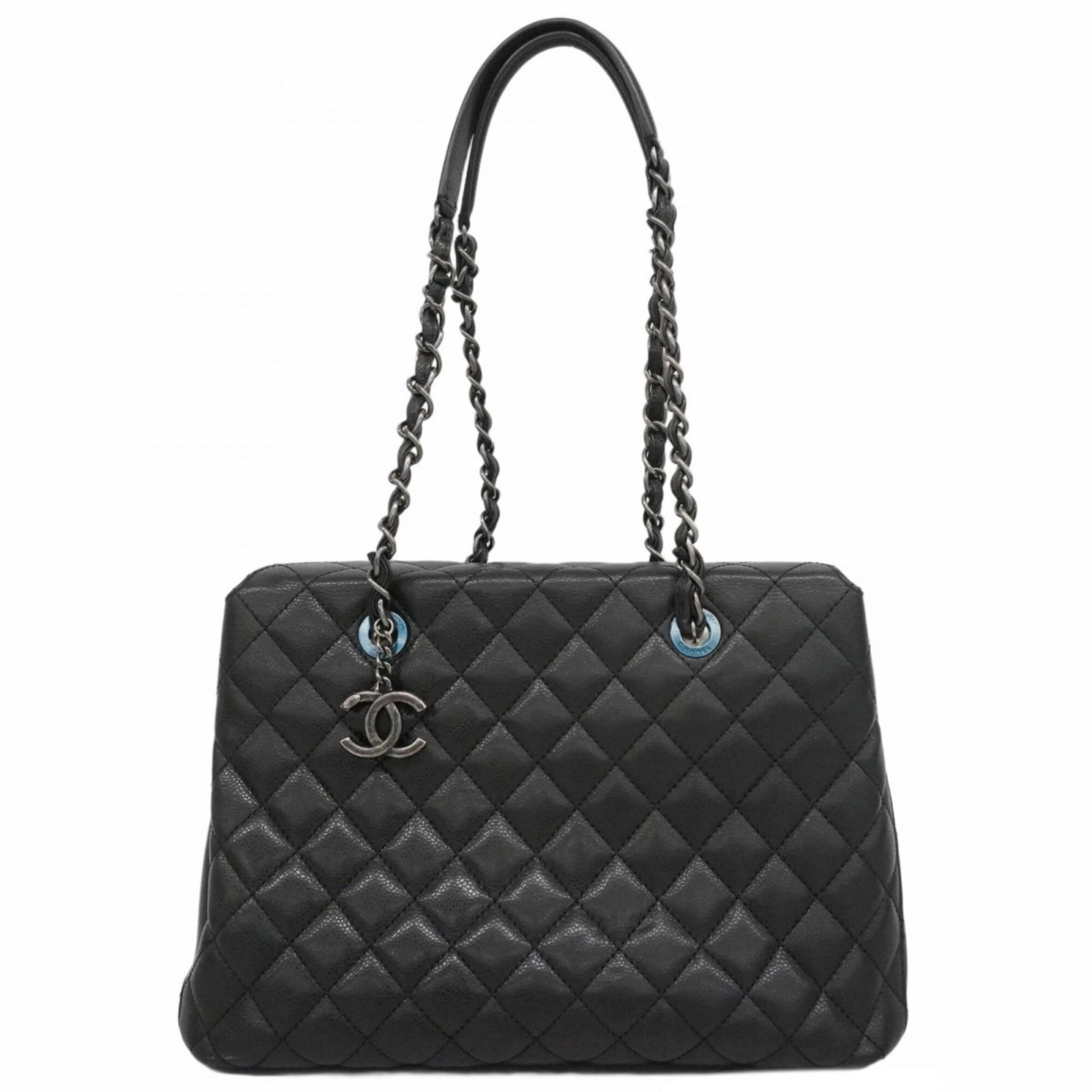 Calfskin Bag Tote Chanel: Calfskin Bag Tote Chanel Grained Calfskin Tote Bag in Black, featuring Silver Hardware. This Chanel tote bag boasts classic design with a timeless black color and silver accents, crafted from