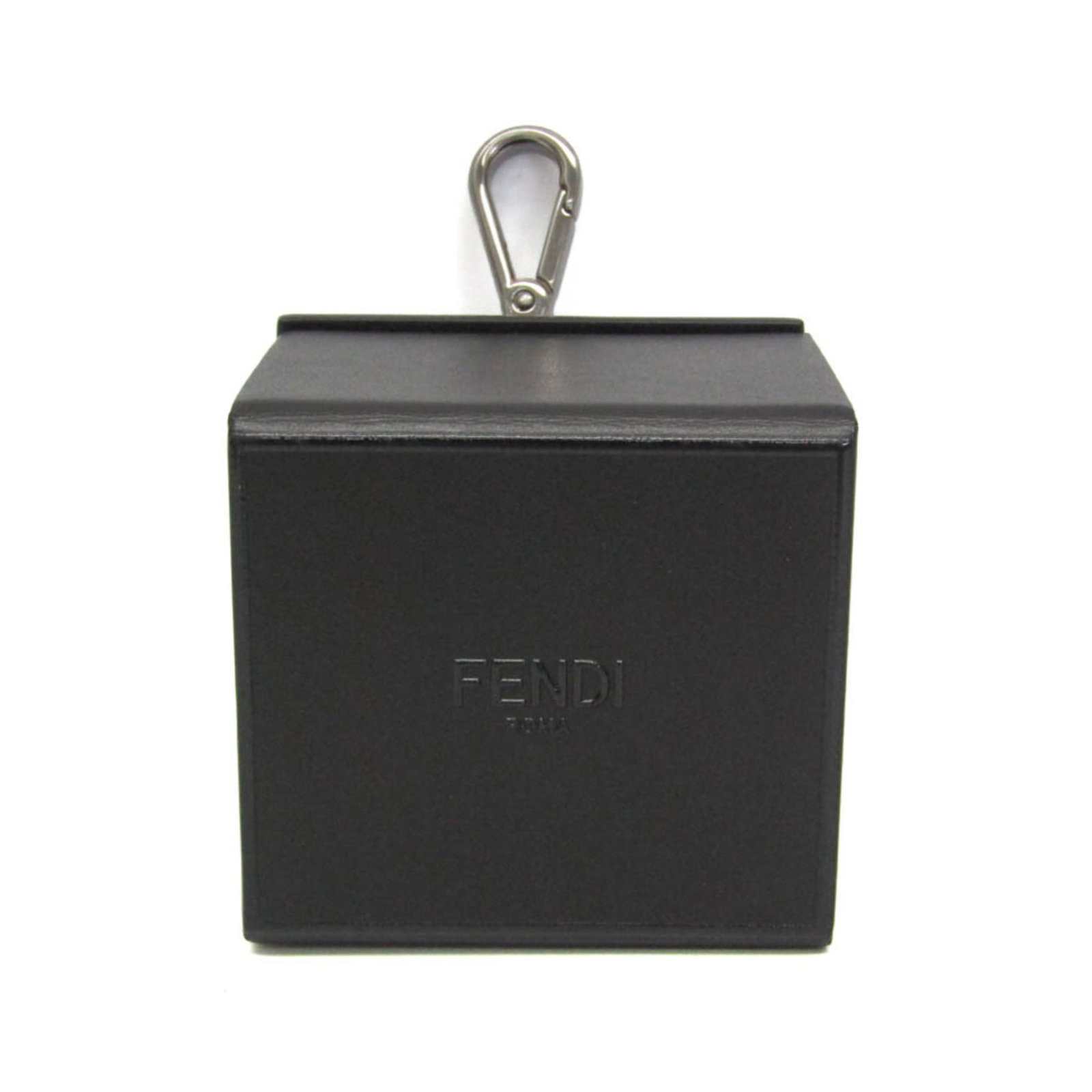 Leather keyring by Fendi: Leather keyring by Fendi Fendi's luxurious leather keyring boasts sleek black design and premium material, measuring 10.5cm x 7.5cm x 5.5cm in size. This stylish accessory features a durable construct
