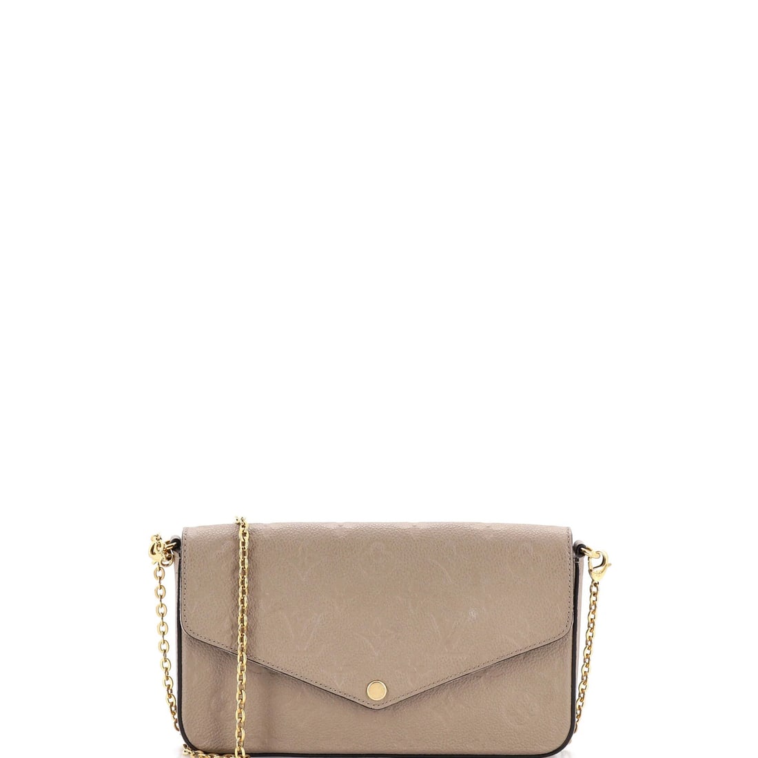 Felicie Monogram Empreinte Leather Pochette Louis Vuitton: Felicie Monogram Empreinte Leather Pochette Louis Vuitton The Felicie Monogram Empreinte Leather Pochette from Louis Vuitton boasts a neutral exterior with minor creases, corner wear, and scuffs,