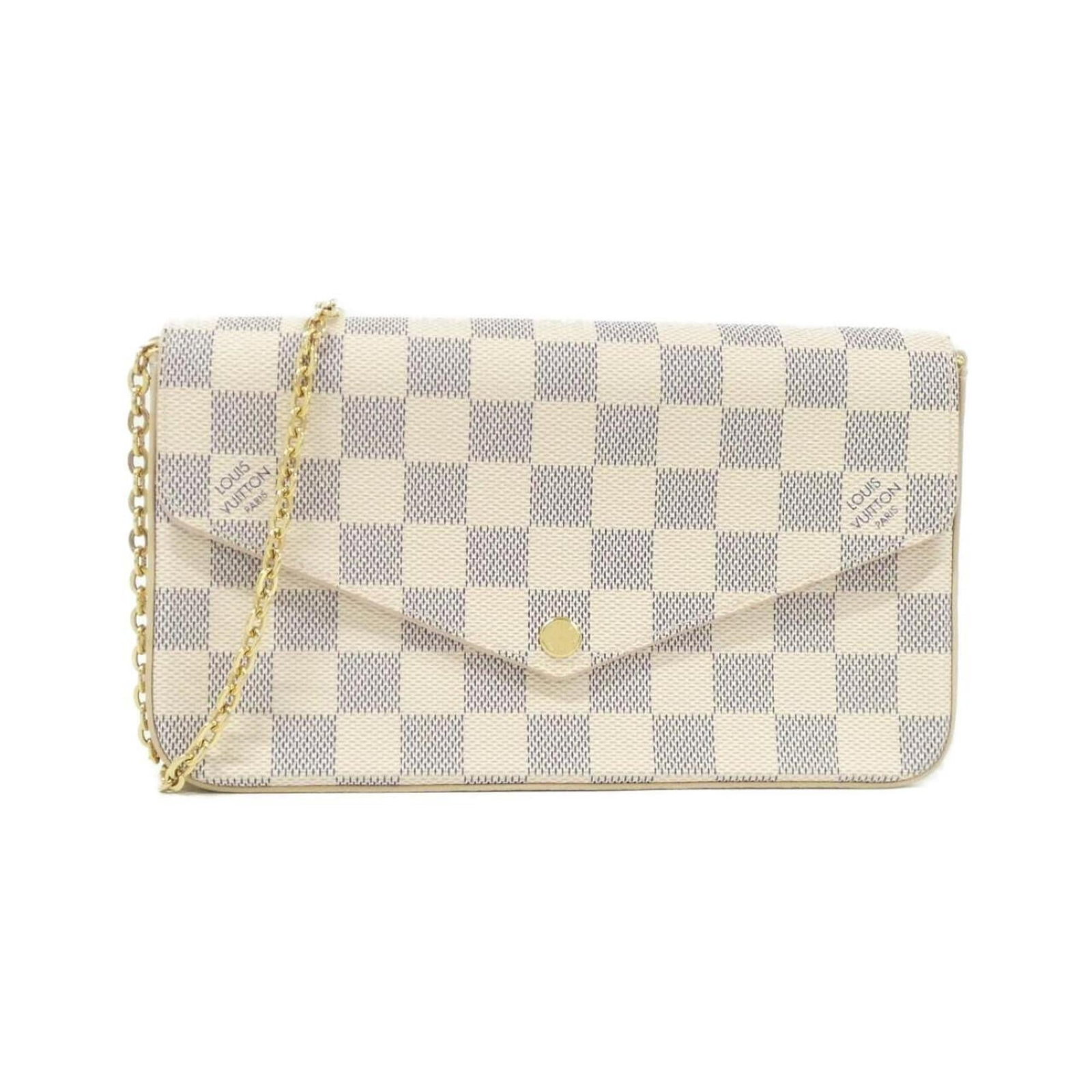 Coated canvas shoulder bag pouch by Louis Vuitton: Coated canvas shoulder bag pouch by Louis Vuitton Coated canvas shoulder bag pouch by Louis Vuitton, featuring gold hardware and an azur color. This pre-owned item boasts a classic design with a few