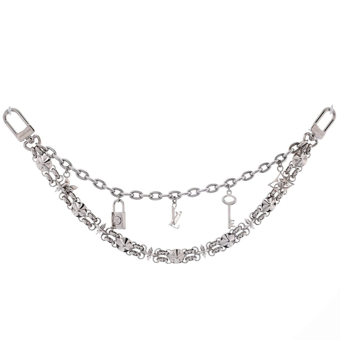 Multichain charm key holder metal my flower louis vuitton: Multichain charm key holder metal my flower louis vuitton Silver Louis Vuitton My Flower Multichain Charm and Key Holder Metal, featuring a unique metal exterior with gray and silver tones. This compa