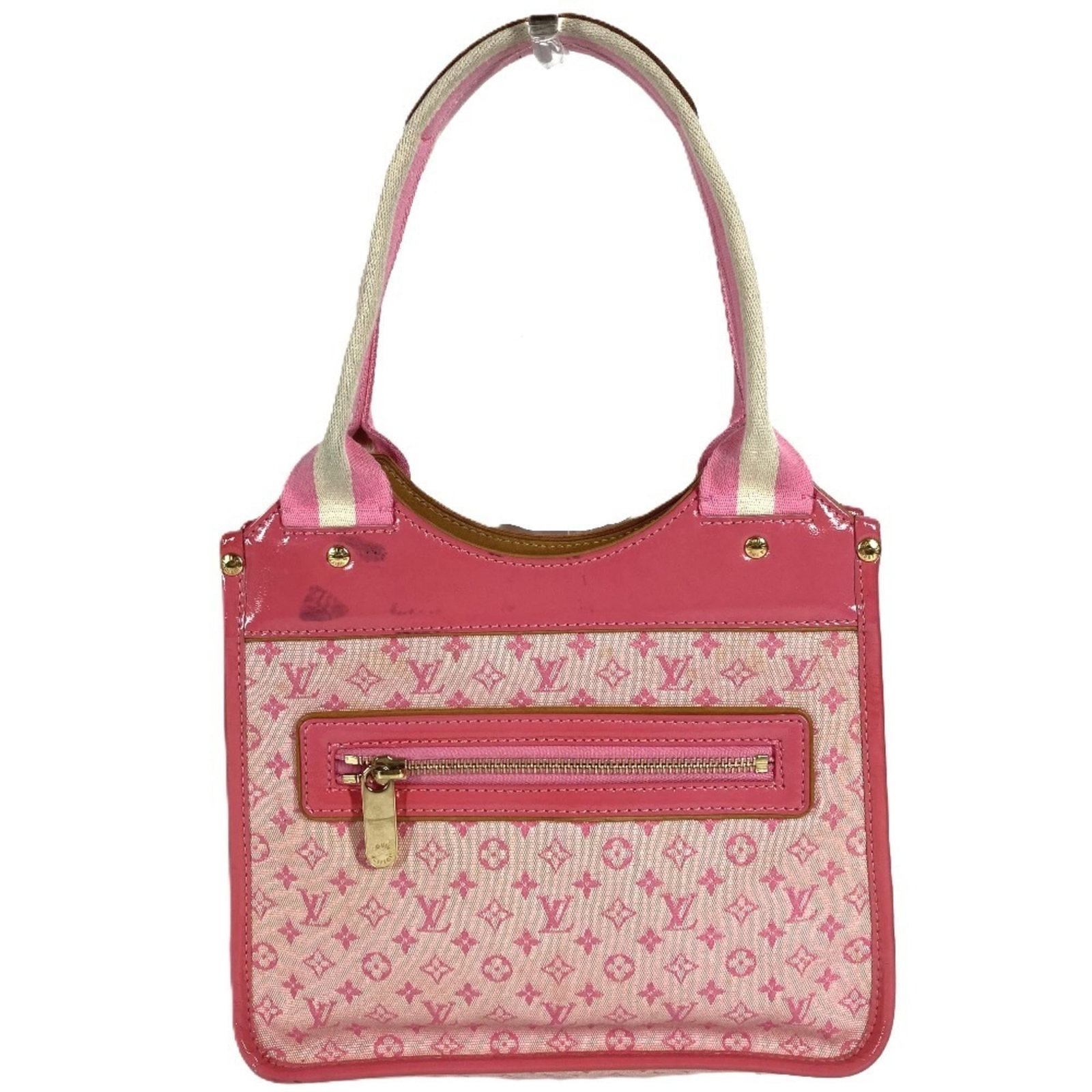Handbag Canvas Tote Bag Shoulder Louis Vuitton Monogram Mini: Handbag Canvas Tote Bag Shoulder Louis Vuitton Monogram Mini Pink Monogram Mini Canvas Tote Bag from Louis Vuitton, featuring the iconic LV monogram pattern. This shoulder bag measures 20cm x 24.5cm x