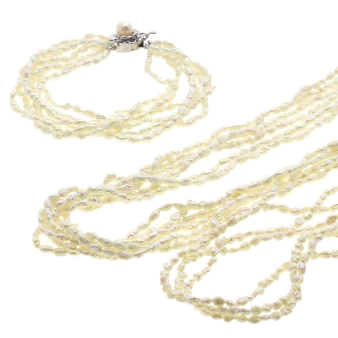 Freshwater Pearl 3-Piece 6-Piece Bracelet Set Necklace Metal Sv 63.2G (1 of 16)