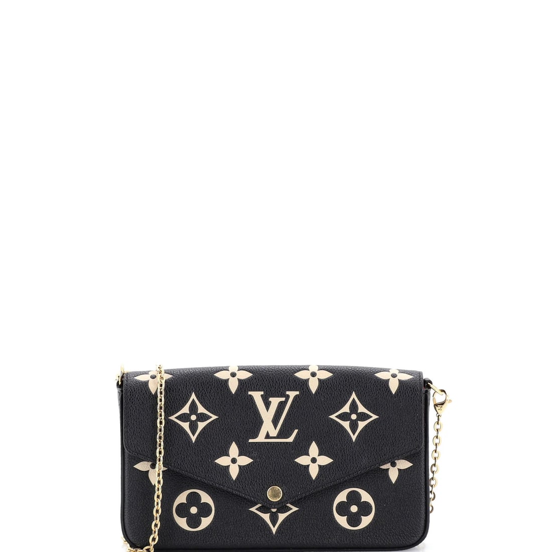 Louis Vuitton Felicie Monogram Giant Pochette Empreinte Bicolor: Louis Vuitton Felicie Monogram Giant Pochette Empreinte Bicolor Black leather Louis Vuitton Felicie Monogram Giant Pochette Empreinte Bicolor cross body bag with card holder and strap, featuring a cla