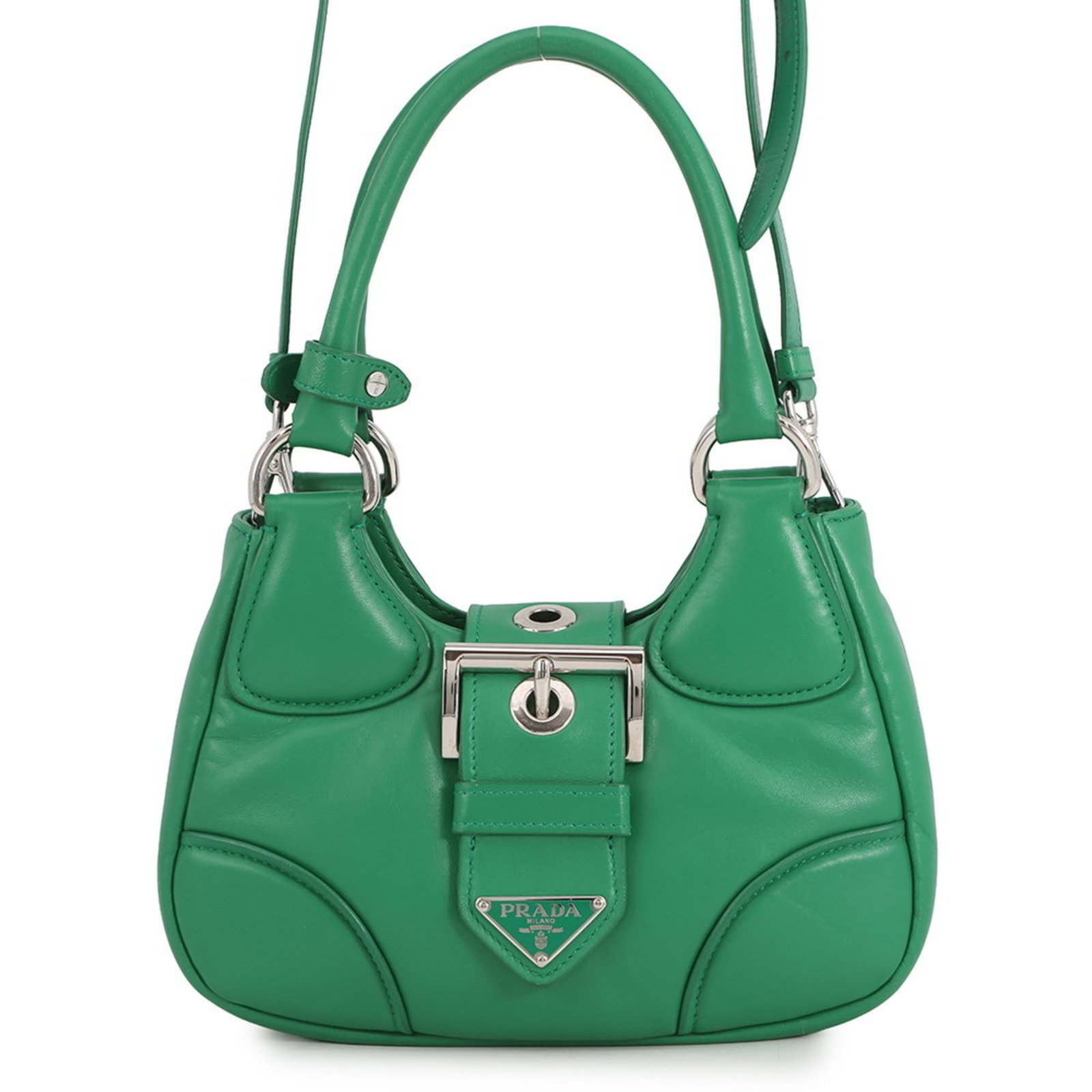 Handbag Leather Bag Shoulder Prada: Handbag Leather Bag Shoulder Prada The Prada leather shoulder bag features a vibrant green color and measures 12.5cm x 21cm x 7.5cm, making it a stylish accessory for everyday use. With some minor scr