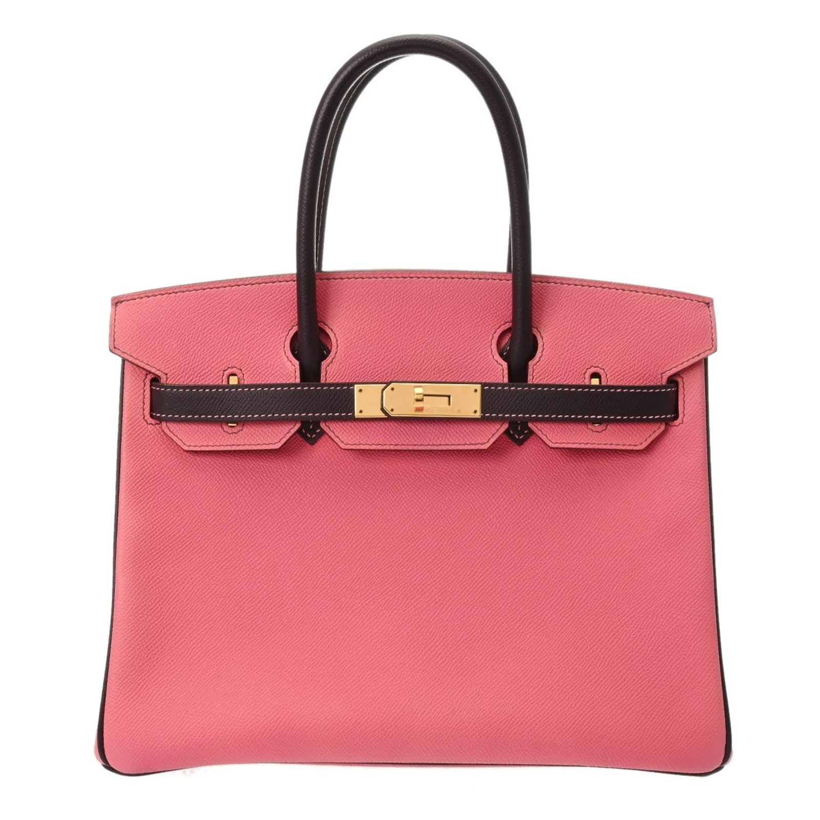 Hermes leather handbag from Epsom: Hermes leather handbag from Epsom Cassis, Rose Azalee Epsom leather handbag from Hermes, featuring a classic design with subtle scratches and minor dirt marks that add to its worn-in charm. Measuring