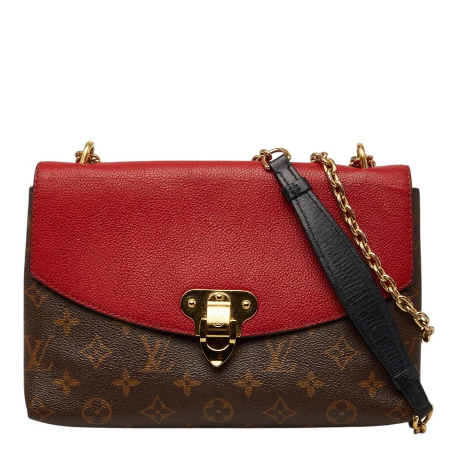 Vuitton Leather Pvc Shoulder Bag Louis: Vuitton Leather Pvc Shoulder Bag Louis Brown, Cerise, and Red Vuitton Leather Pvc Shoulder Bag for Women. This Louis Vuitton shoulder bag features a unique blend of pvc and leather materials in three