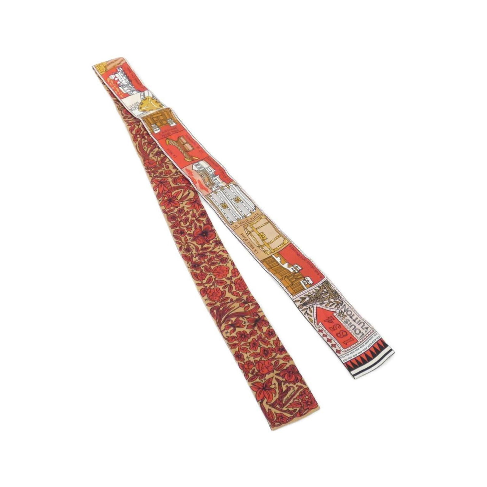 Louis Vuitton Scarf: Louis Vuitton Scarf Used Louis Vuitton Scarf in Beige, measuring 5cm x 1.2m with some traces of usage and minor scratches/dirt visible. This scarf bears a signature but details on the origin are not s