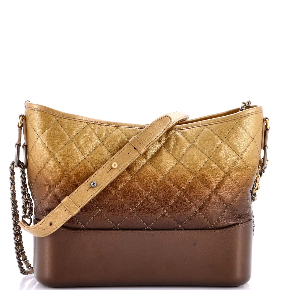 Chanel Gabrielle Hobo Quilted Ombre Goatskin Medium: Chanel Gabrielle Hobo Quilted Ombre Goatskin Medium Chanel Gabrielle Hobo Quilted Ombre Goatskin Medium features a unique ombre effect in gold and brown, with quilted details adding texture to the