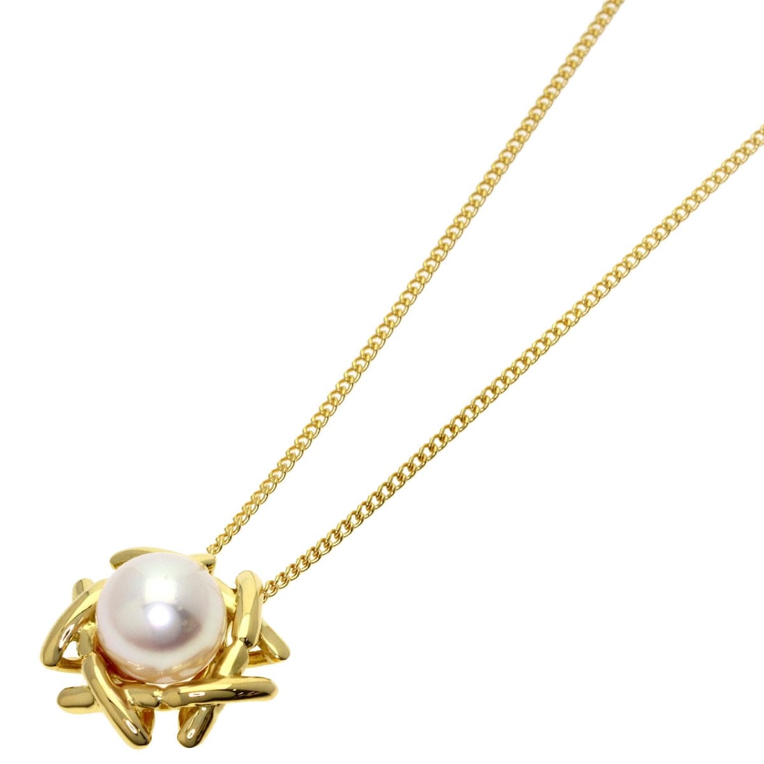 Tiffany Co. Kiss Around Pearl Necklace in K18 Yellow Gold: Tiffany Co. Kiss Around Pearl Necklace in K18 Yellow Gold K18 Yellow Gold Kiss Around Pearl Necklace, a stunning piece from Tiffany & Co., boasts a sleek and sophisticated design. The necklace